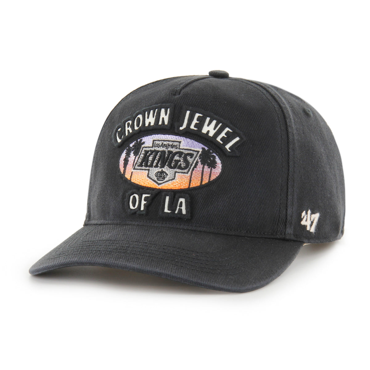 Schwarze 47 BRAND Los Angeles Kings Charlton ’47 HITCH Vintage NHL Cap mit Kings-Logo, gebogener Schirm und verwaschenem Look
