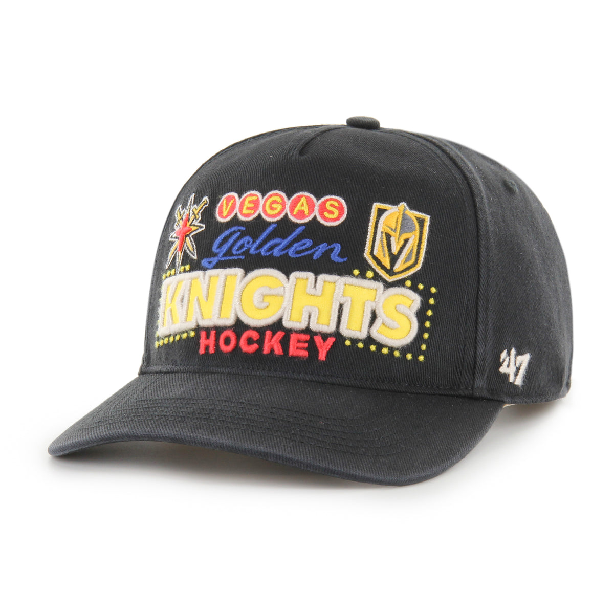 Schwarze 47 BRAND Vegas Golden Knights Charlton ’47 HITCH Vintage NHL Cap mit Stickerei und verstellbarem Verschluss