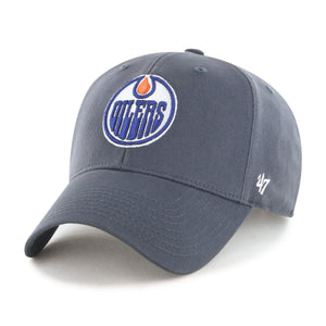 Graue NHL Cap der Edmonton Oilers '47 MVP Legend Serie, 47 BRAND, mit aufgesticktem Oilers-Logo und verstellbarem Schirm.