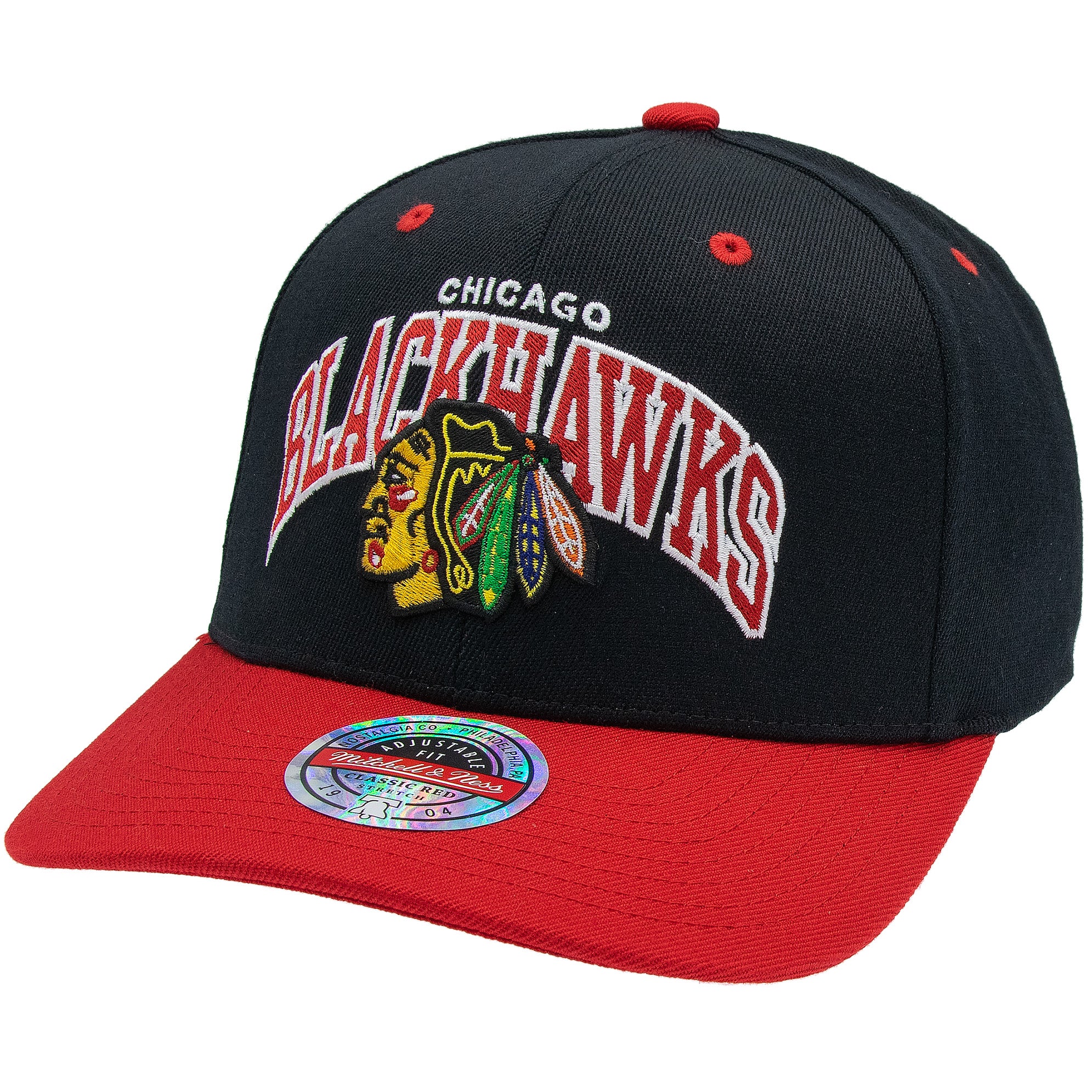 Chicago Blackhawks Mitchell & Ness Team Arch Classic Red Snapback NHL Cap Schwarz