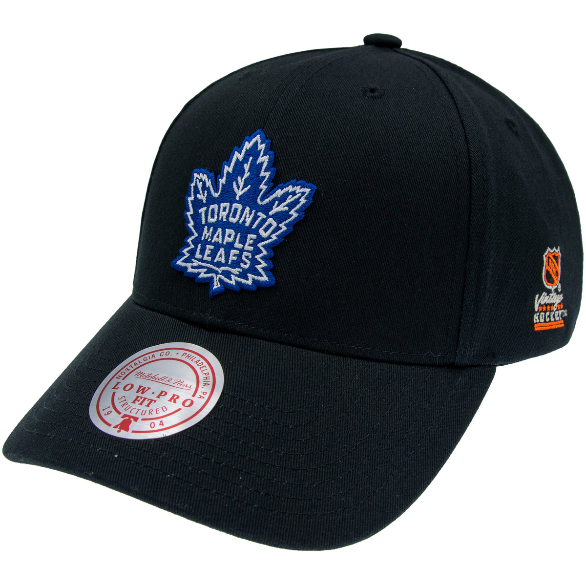 Schwarze Mitchell & Ness Cap mit Toronto Maple Leafs Team Logo, Low Pro Design, NHL Fan-Kappe