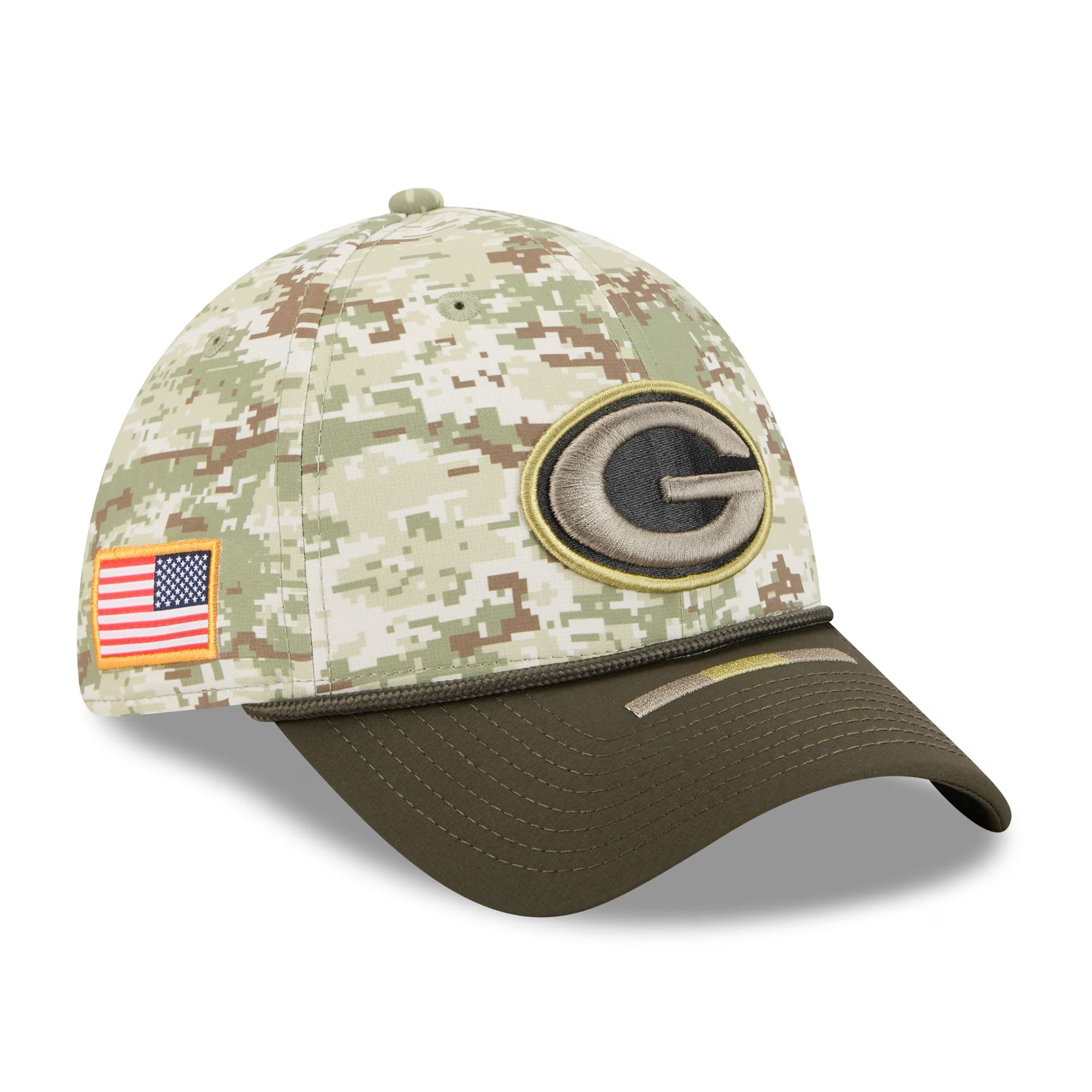 Green Bay Packers New Era 2025 NFL Salute to Service 39THIRTY Flex Fit Cap Camouflage