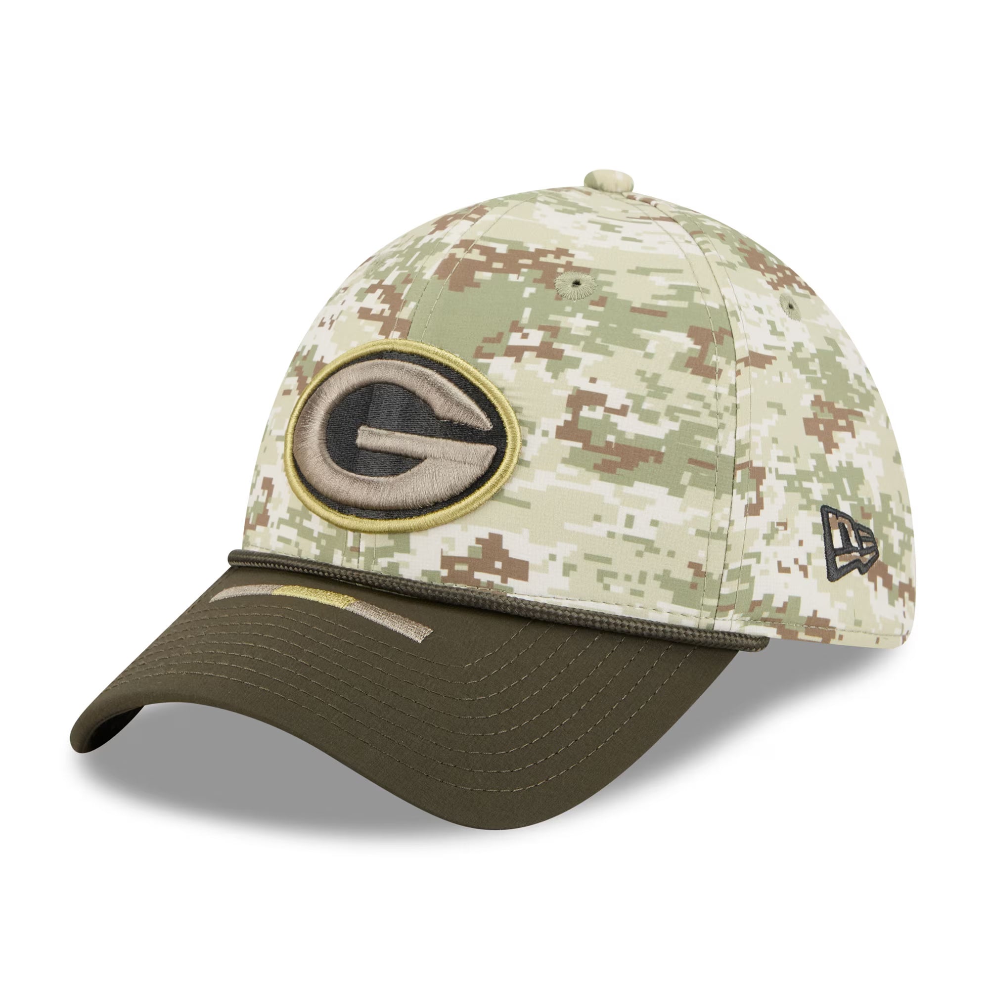 Green Bay Packers New Era 2025 NFL Salute to Service 39THIRTY Flex Fit Cap Camouflage