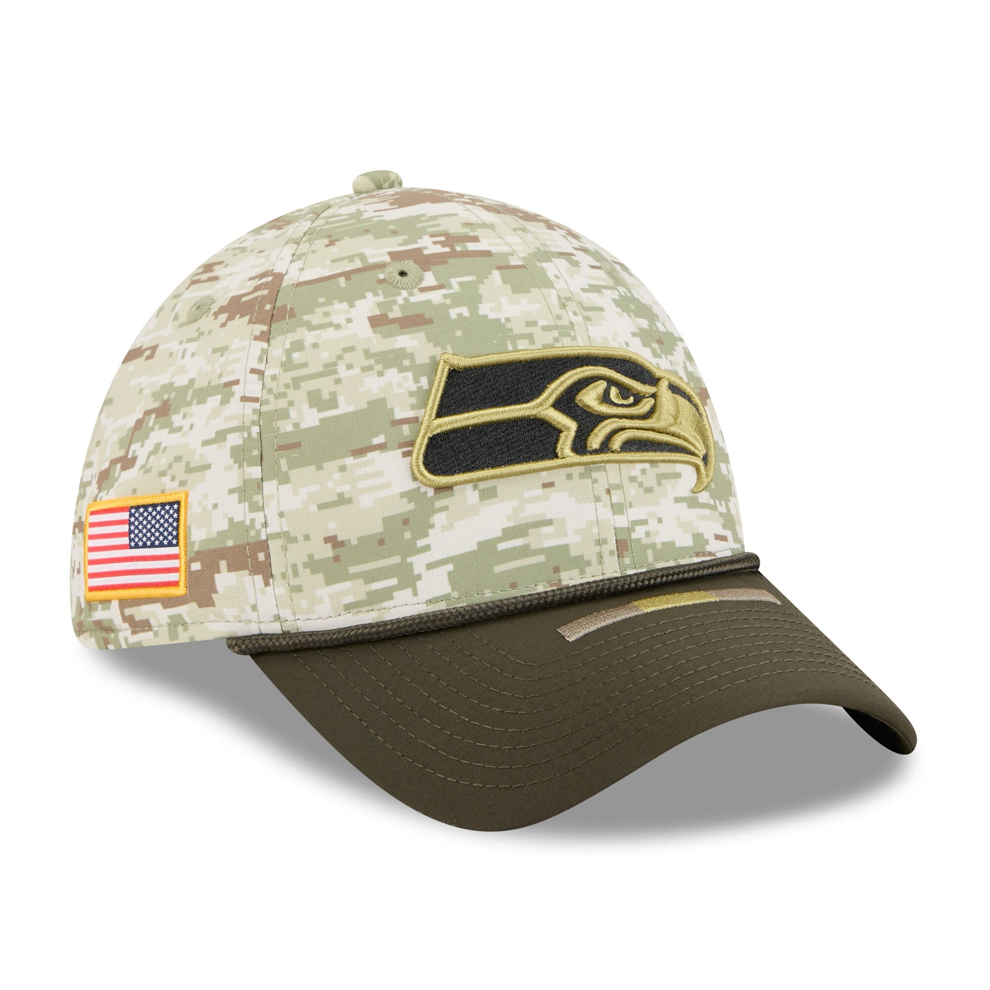 Seattle Seahawks New Era 2025 NFL Salute to Service 39THIRTY Flex Fit Cap Camouflage