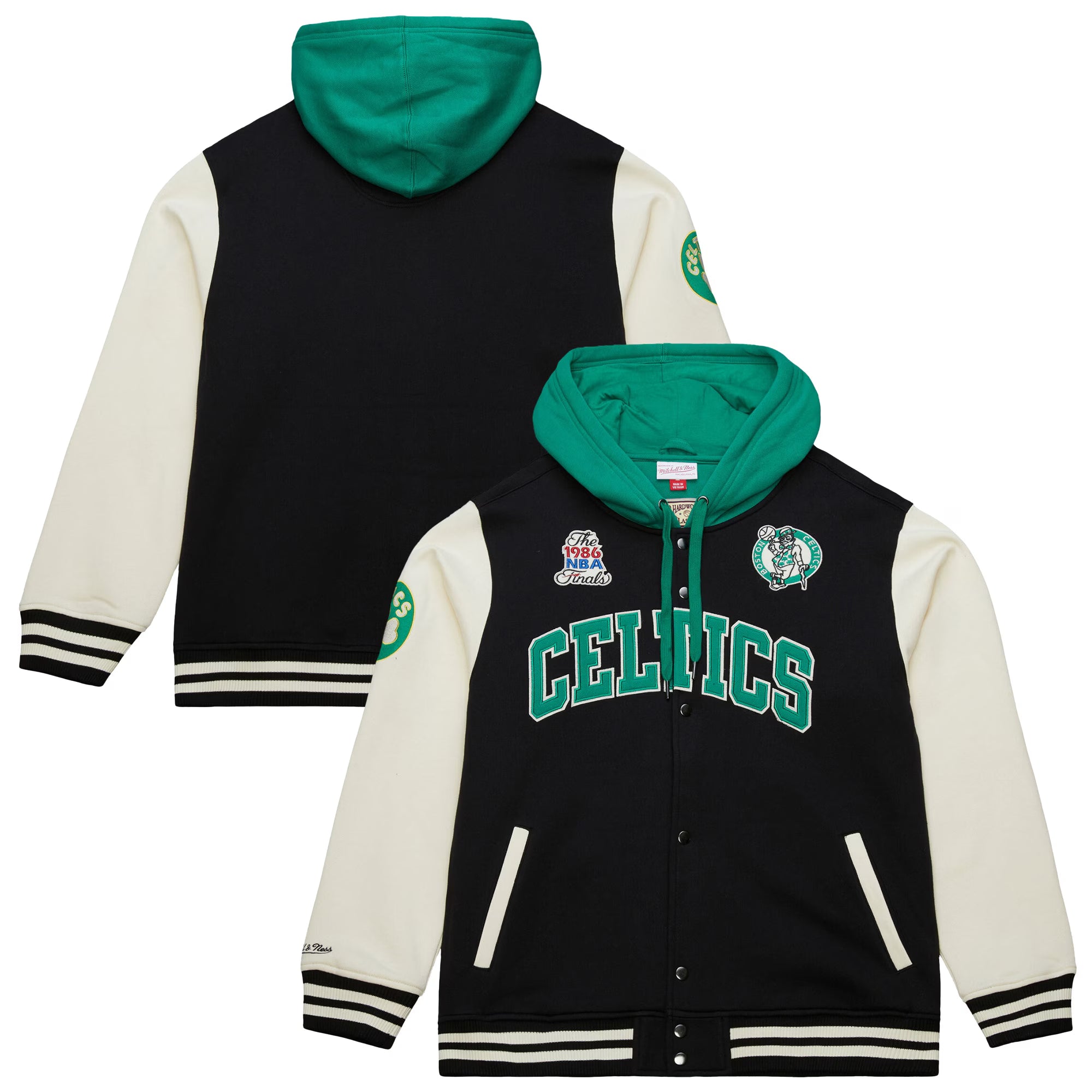 Boston Celtics Mitchell & Ness Premium Patch Courtside Fleece Full-Snap NBA Jacke Schwarz