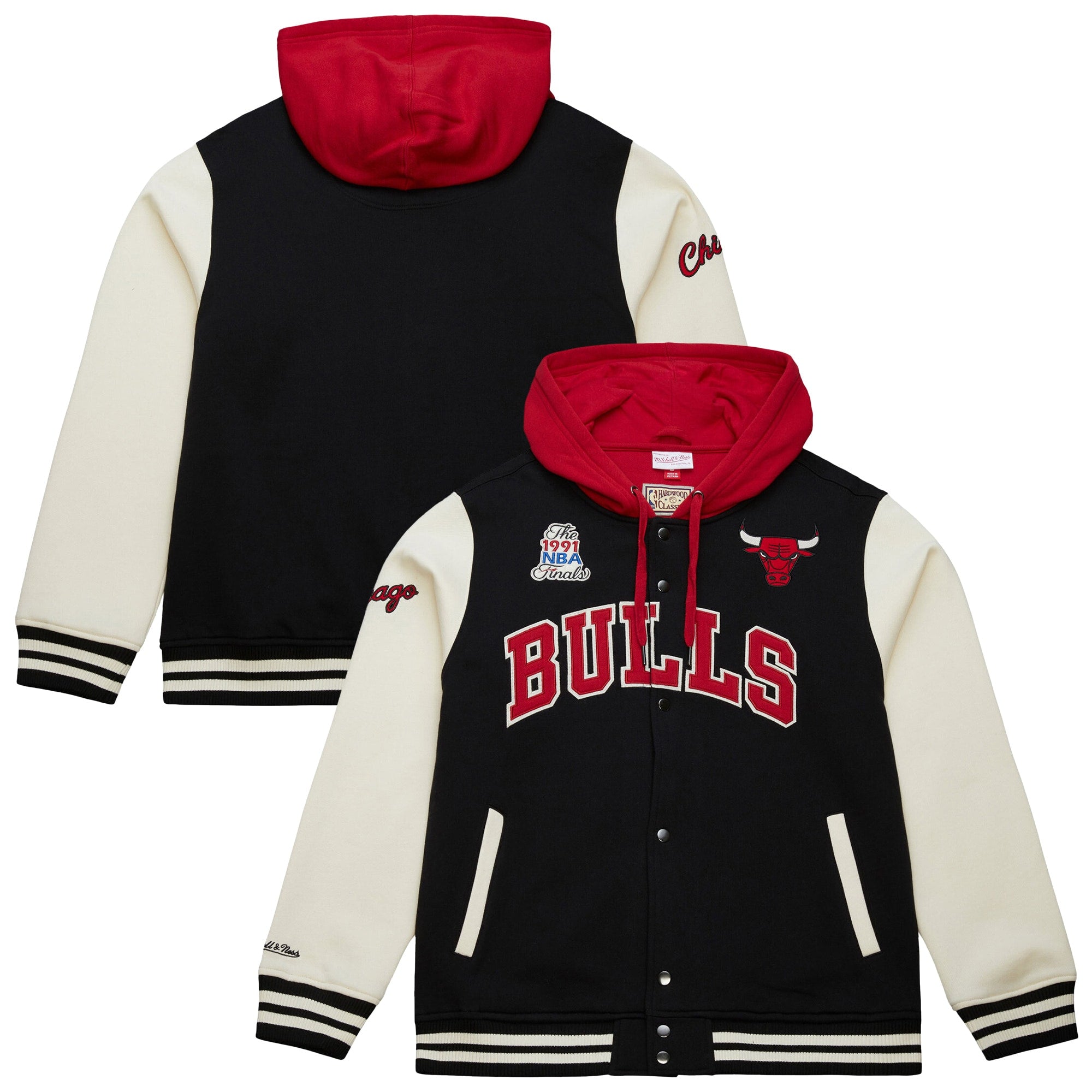 Chicago Bulls Mitchell & Ness Premium Patch Courtside Fleece Full-Snap NBA Jacke Schwarz