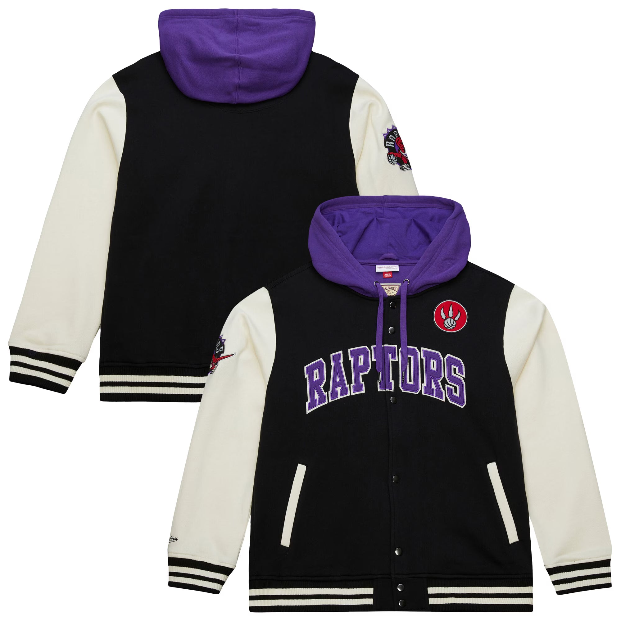 Toronto Raptors Mitchell & Ness Premium Patch Courtside Fleece Full-Snap NBA Jacke Schwarz