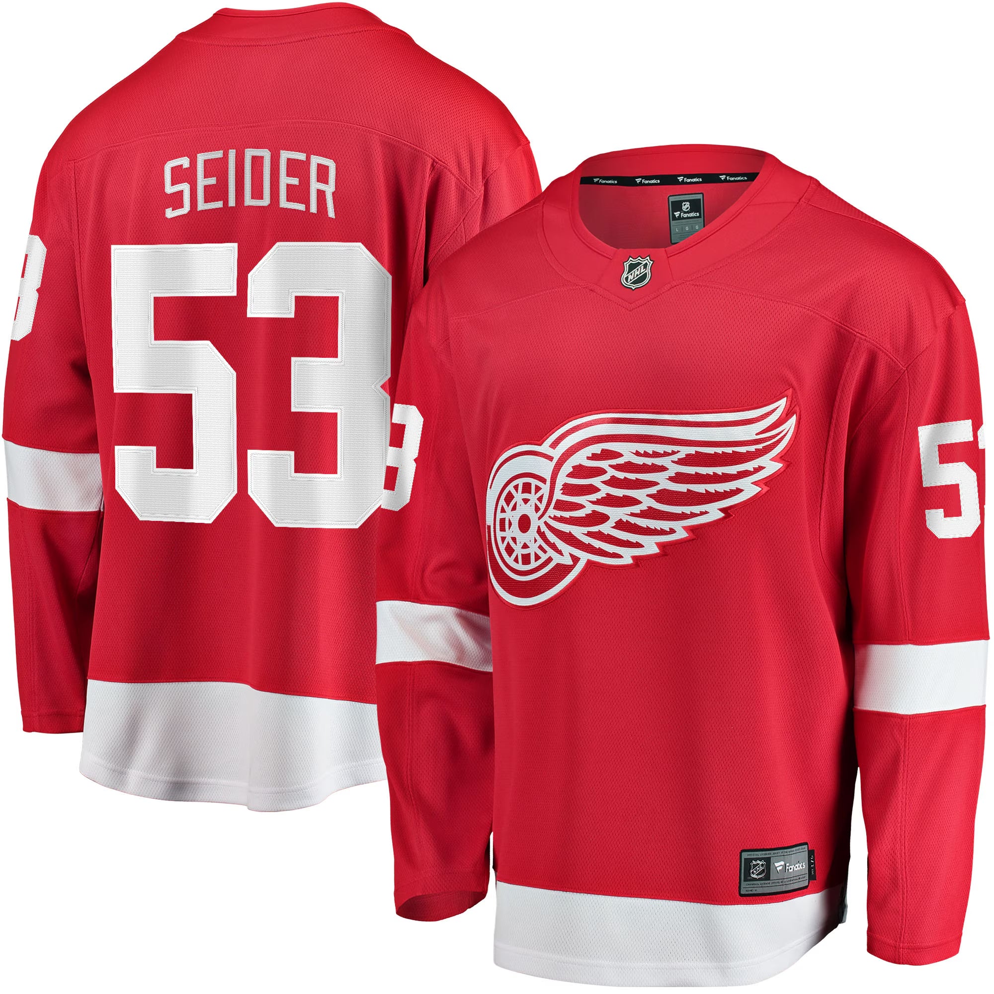Moritz Seider #53 Detroit Red Wings Fanatics Player Breakaway NHL Trikot Rot