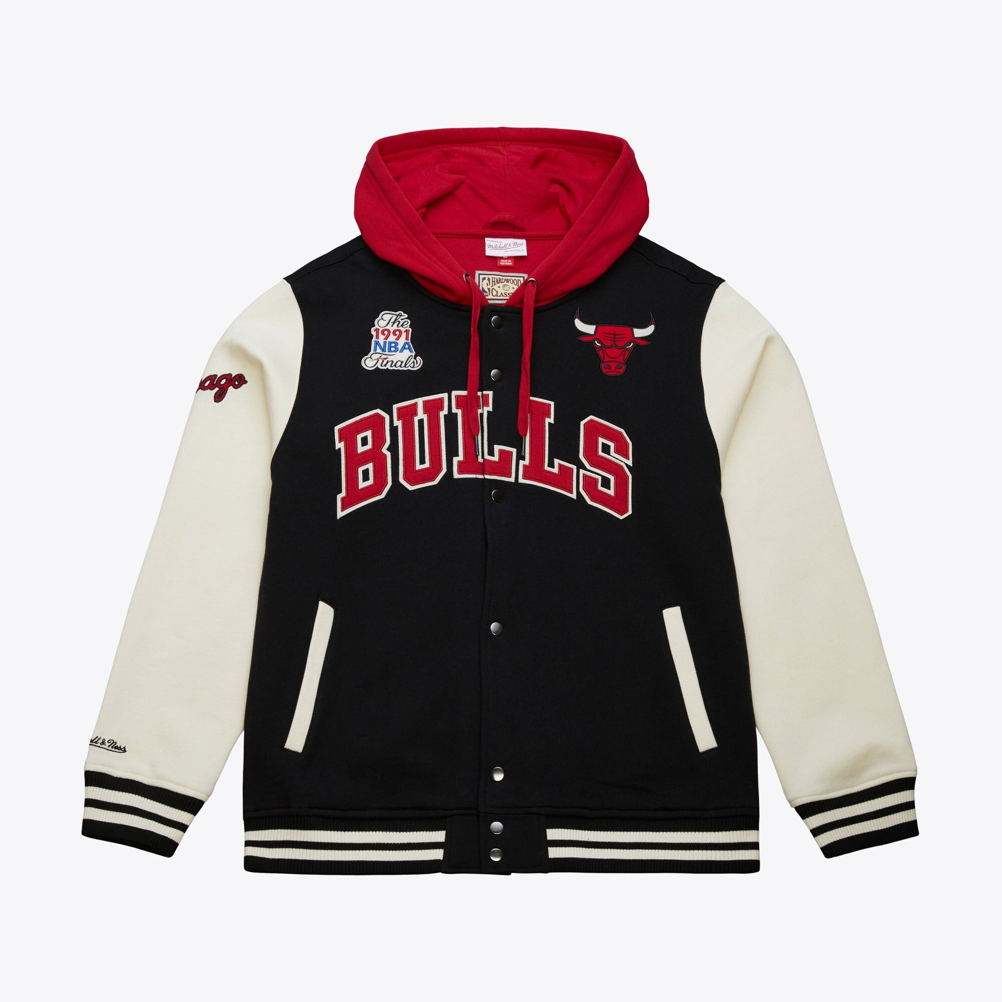Chicago Bulls Mitchell & Ness Premium Patch Courtside Fleece Full-Snap NBA Jacke Schwarz