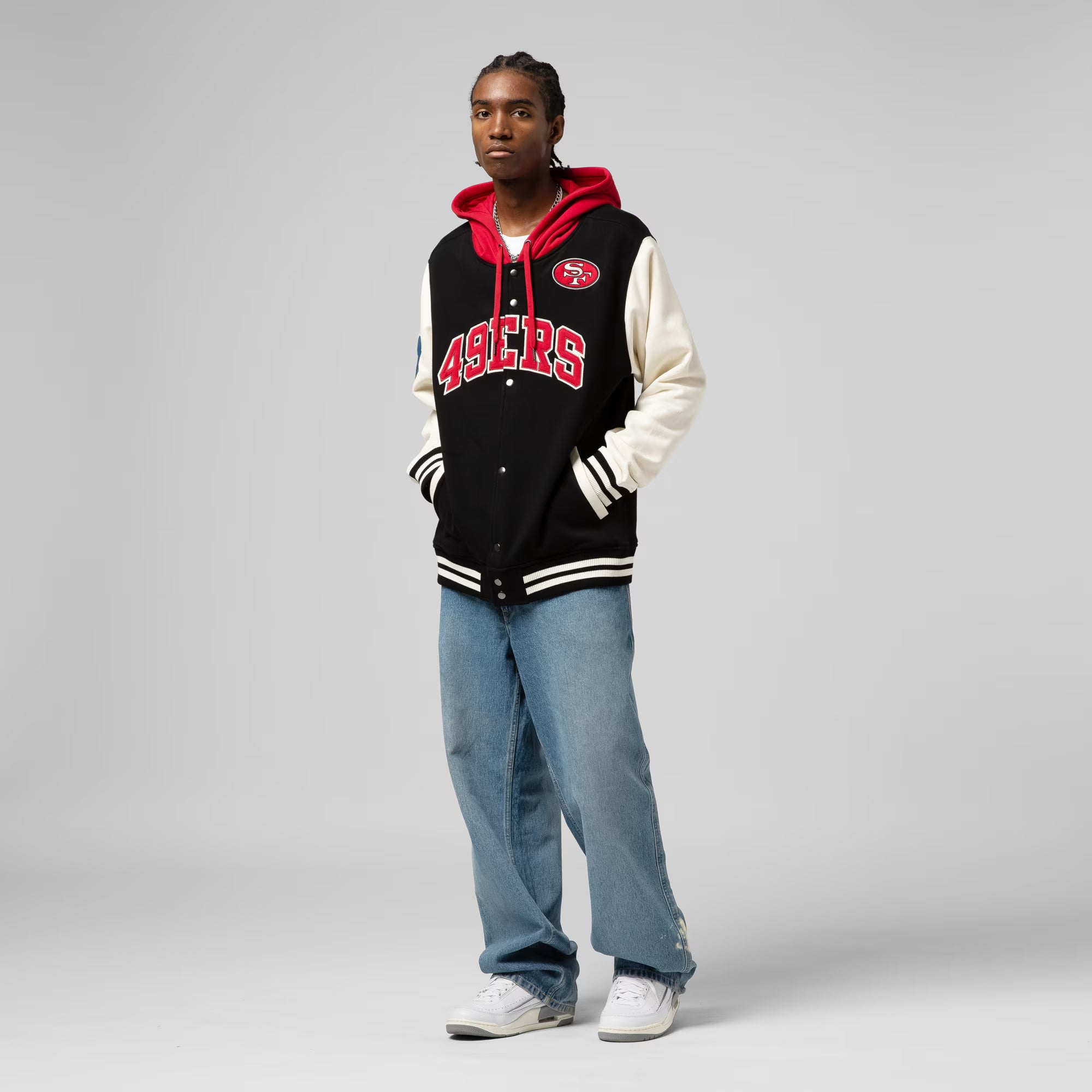 San Francisco 49ers Mitchell & Ness Premium Patch Sideline Fleece Full-Snap NFL Jacke Schwarz