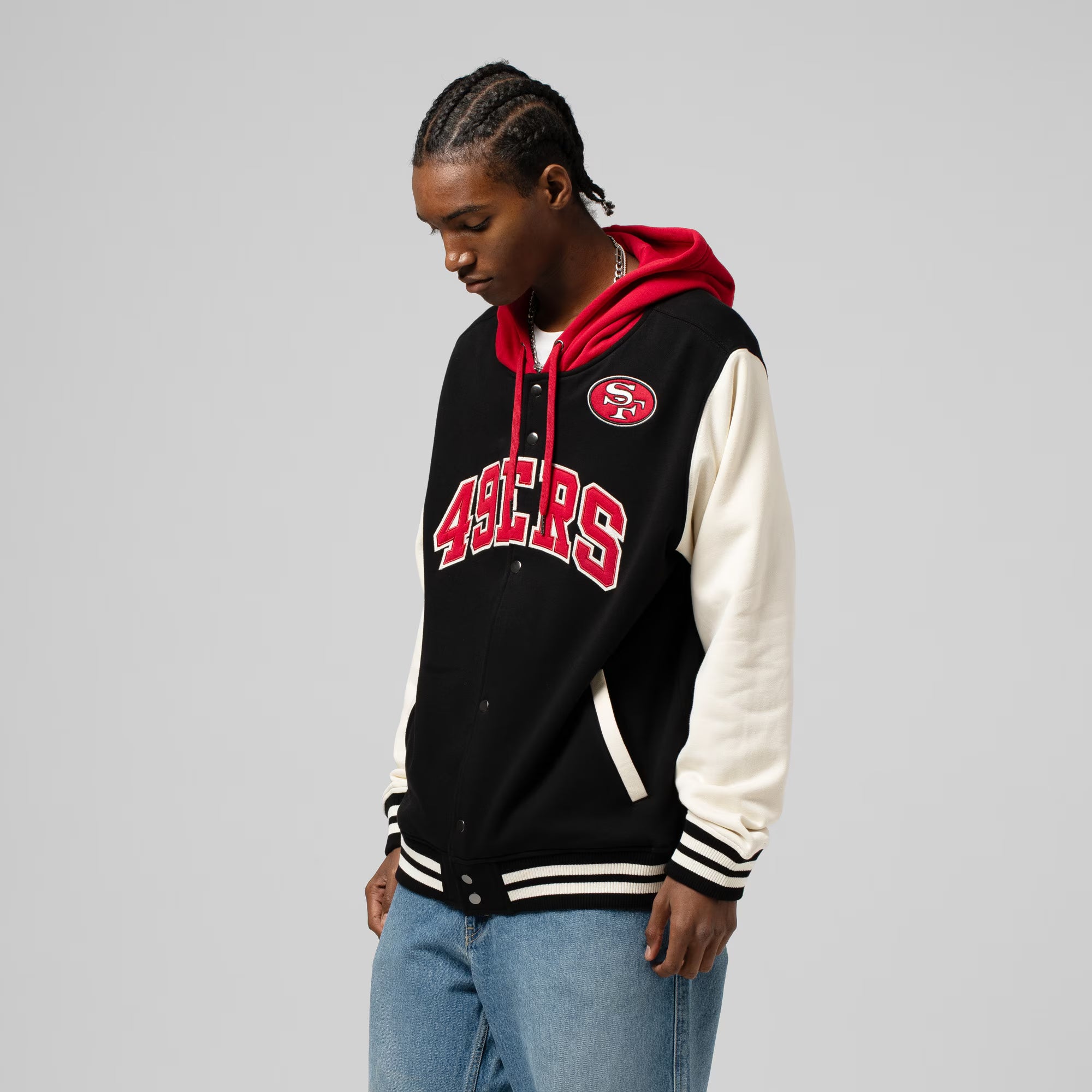 San Francisco 49ers Mitchell & Ness Premium Patch Sideline Fleece Full-Snap NFL Jacke Schwarz