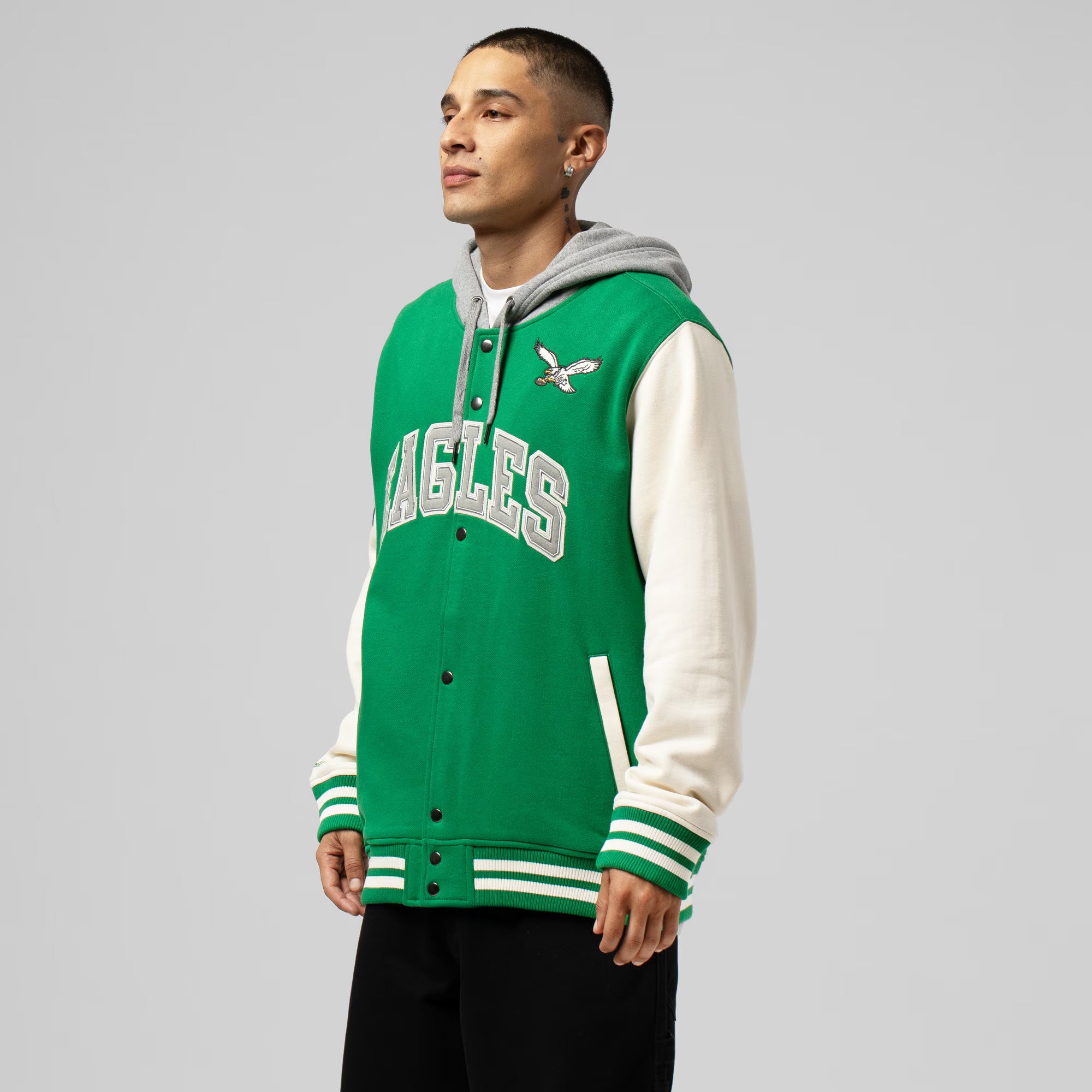 Philadelphia Eagles Mitchell & Ness Premium Patch Sideline Fleece Full-Snap NFL Jacke Grün