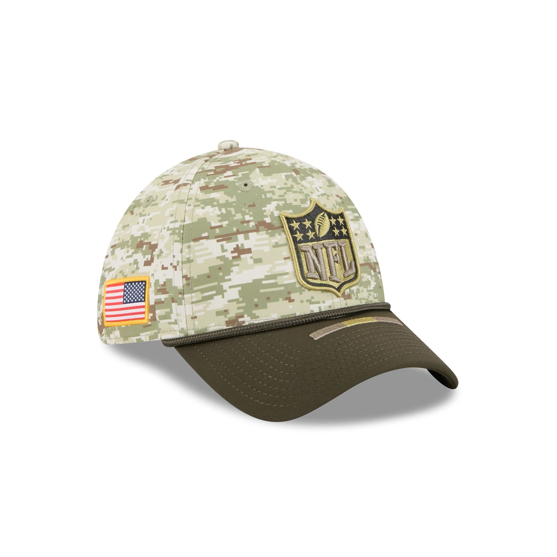 NFL Logo Shield New Era 2025 NFL Salute to Service 39THIRTY Flex Fit Cap Camouflage