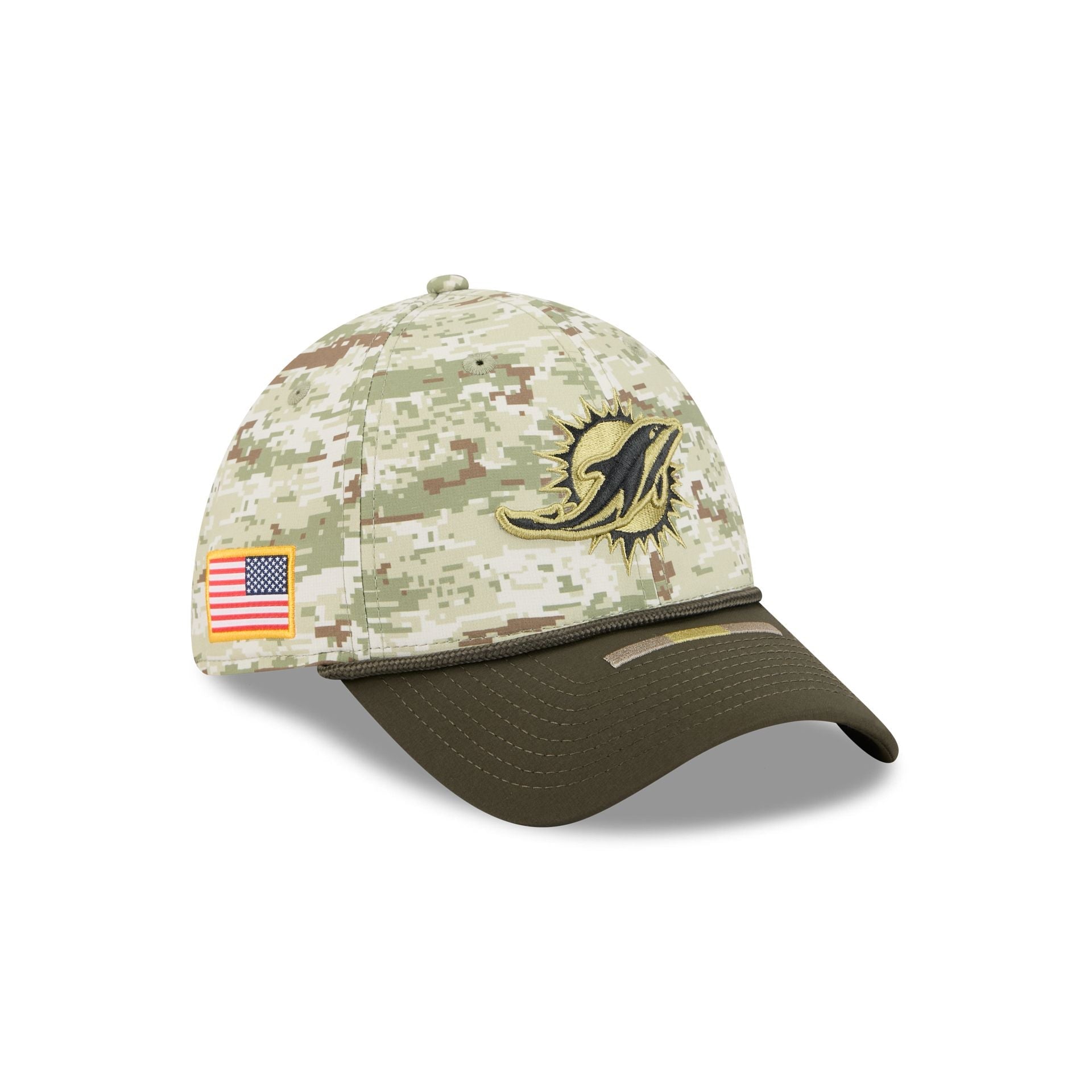Miami Dolphins New Era 2025 NFL Salute to Service 39THIRTY Flex Fit Cap Camouflage