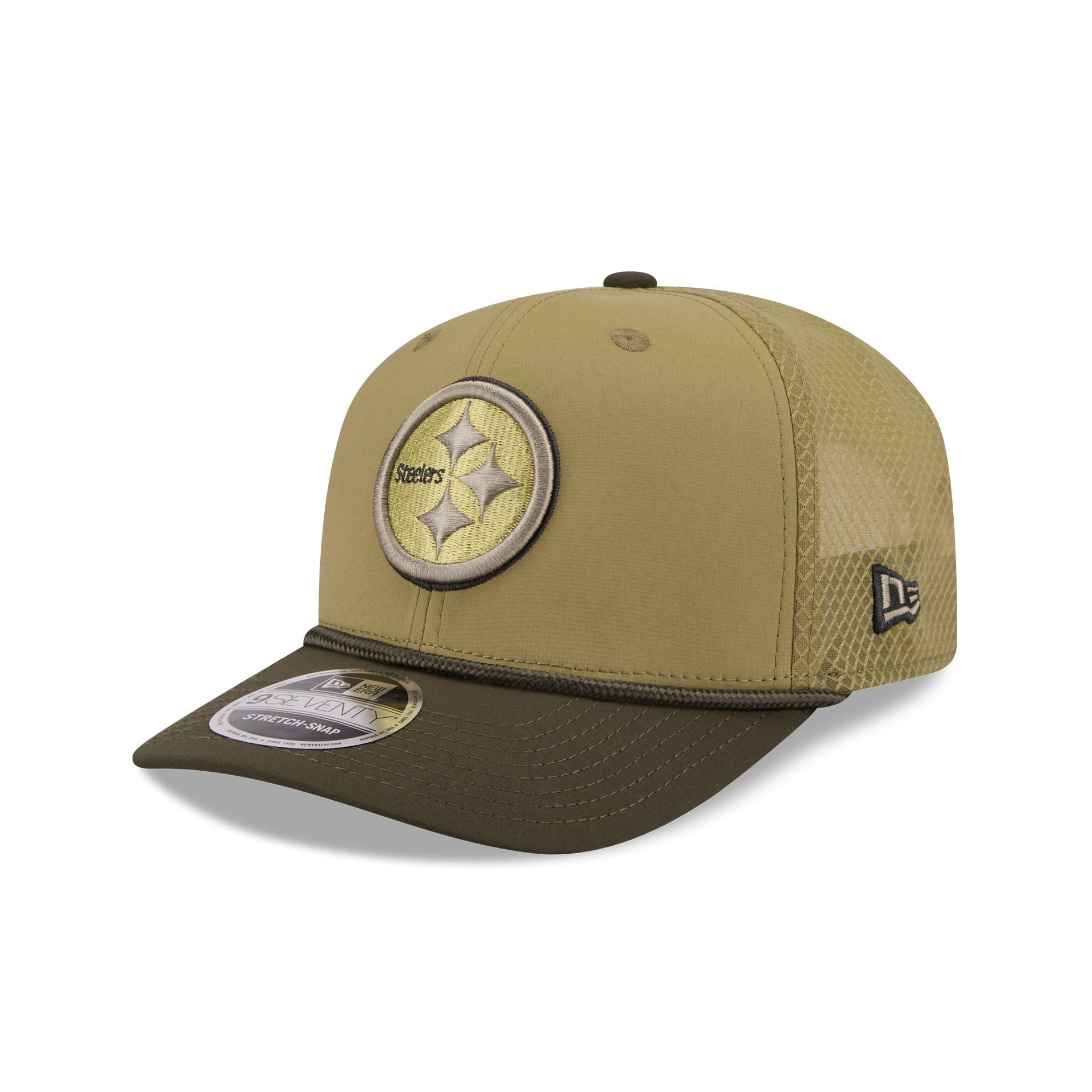 Pittsburgh Steelers New Era 2025 NFL Salute to Service 9SEVENTY Trucker Cap Grün