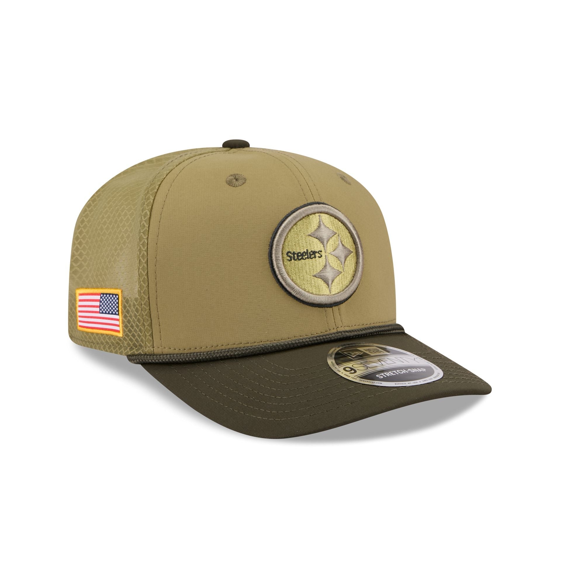 Pittsburgh Steelers New Era 2025 NFL Salute to Service 9SEVENTY Trucker Cap Grün