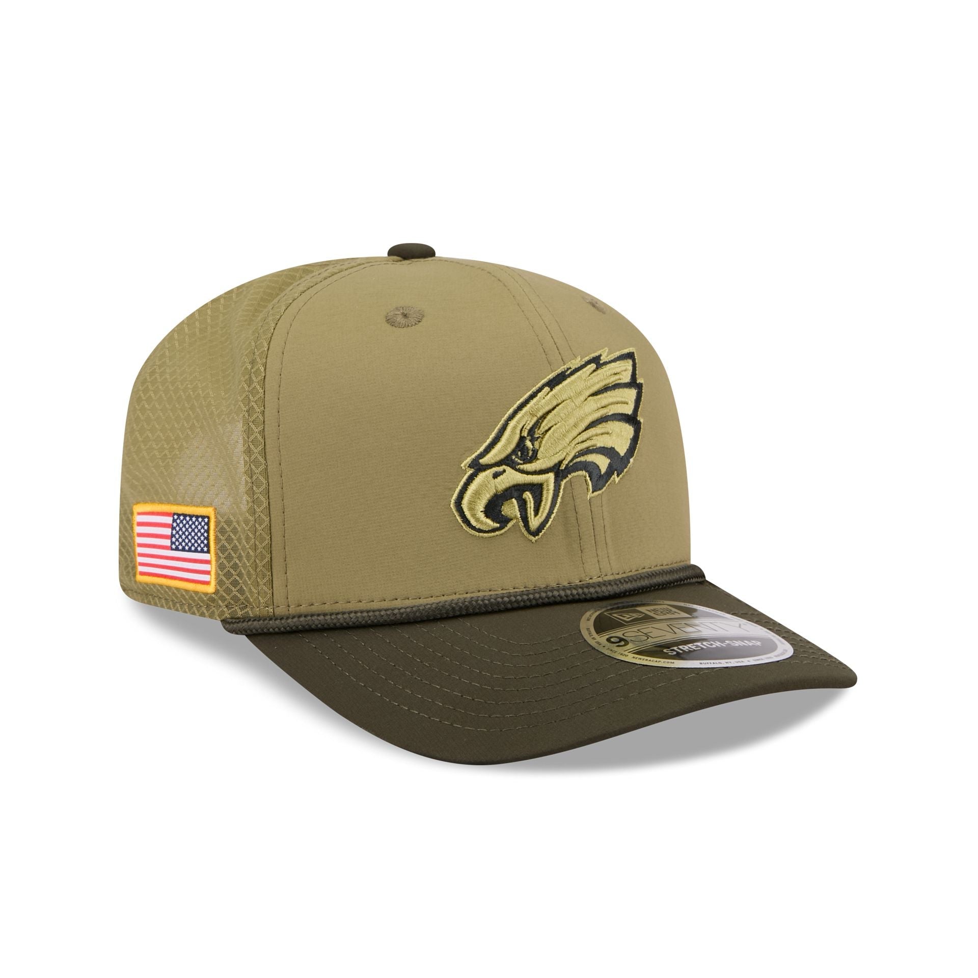 Philadelphia Eagles New Era 2025 NFL Salute to Service 9SEVENTY Trucker Cap Grün