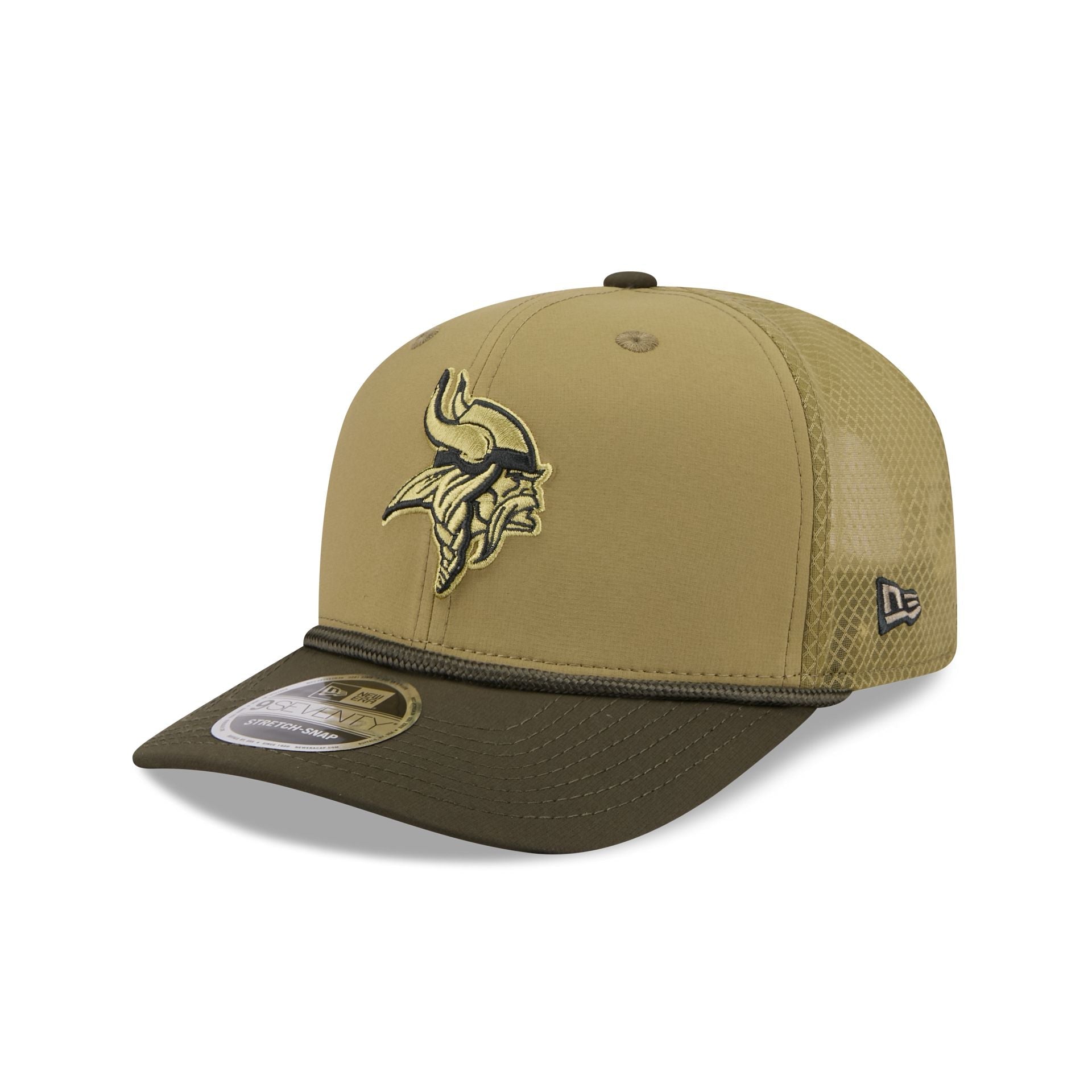 Minnesota Vikings New Era 2025 NFL Salute to Service 9SEVENTY Trucker Cap Grün