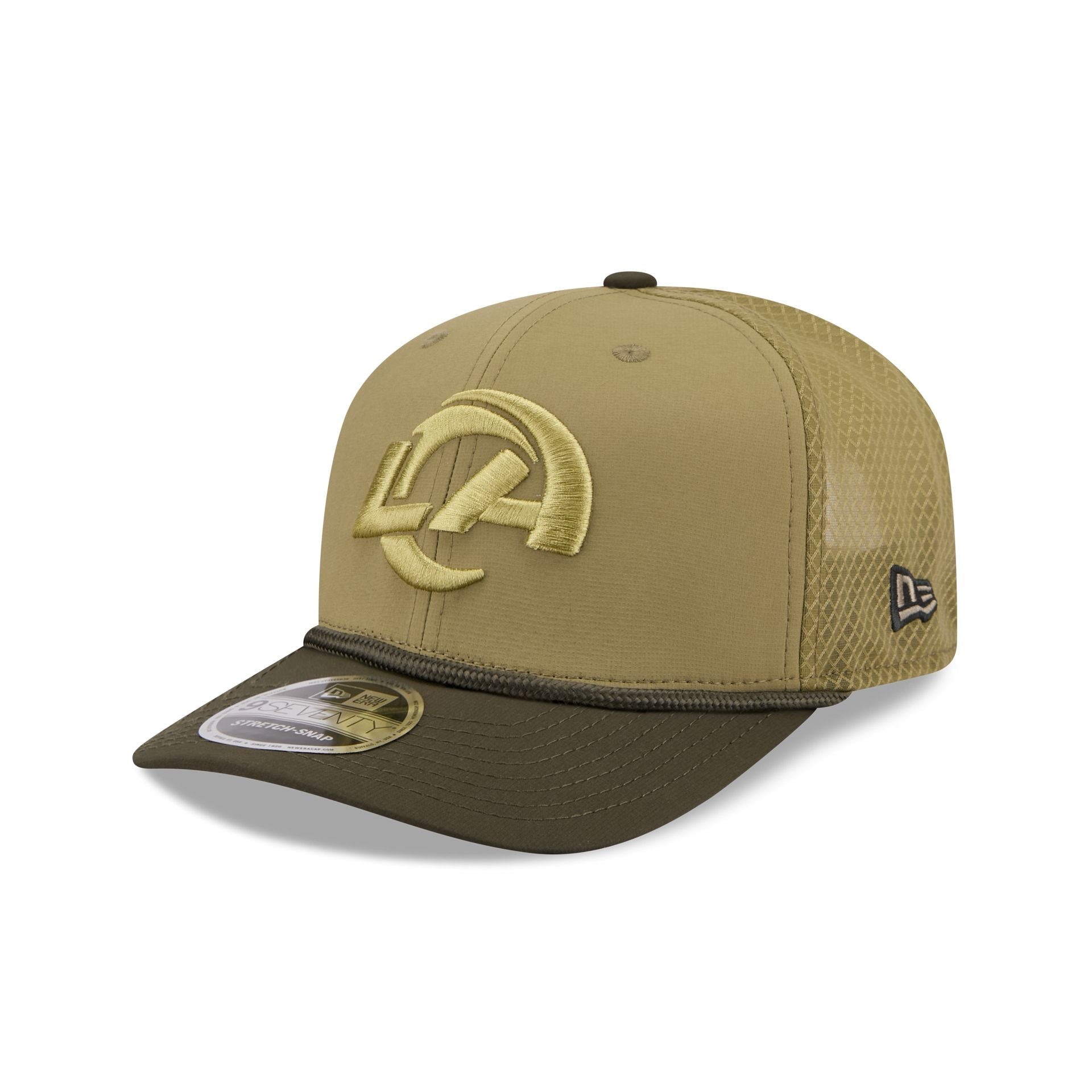 Los Angeles Rams New Era 2025 NFL Salute to Service 9SEVENTY Trucker Cap Grün