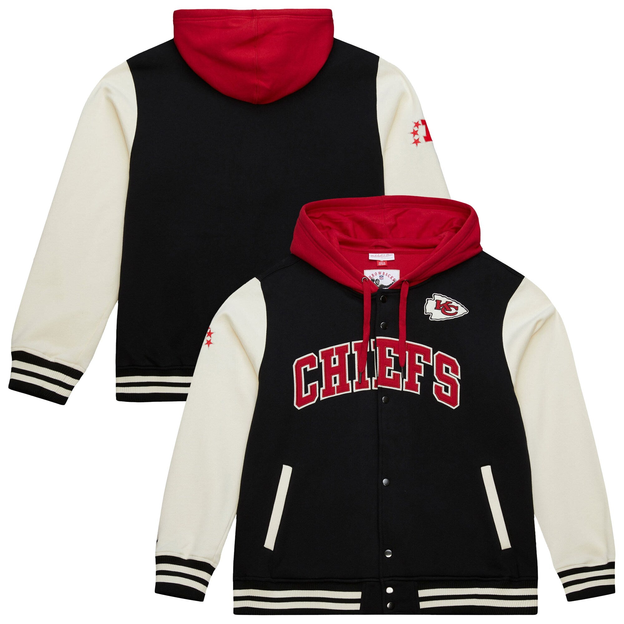 Kansas City Chiefs Mitchell & Ness Premium Patch Sideline Fleece Full-Snap NFL Jacke Schwarz