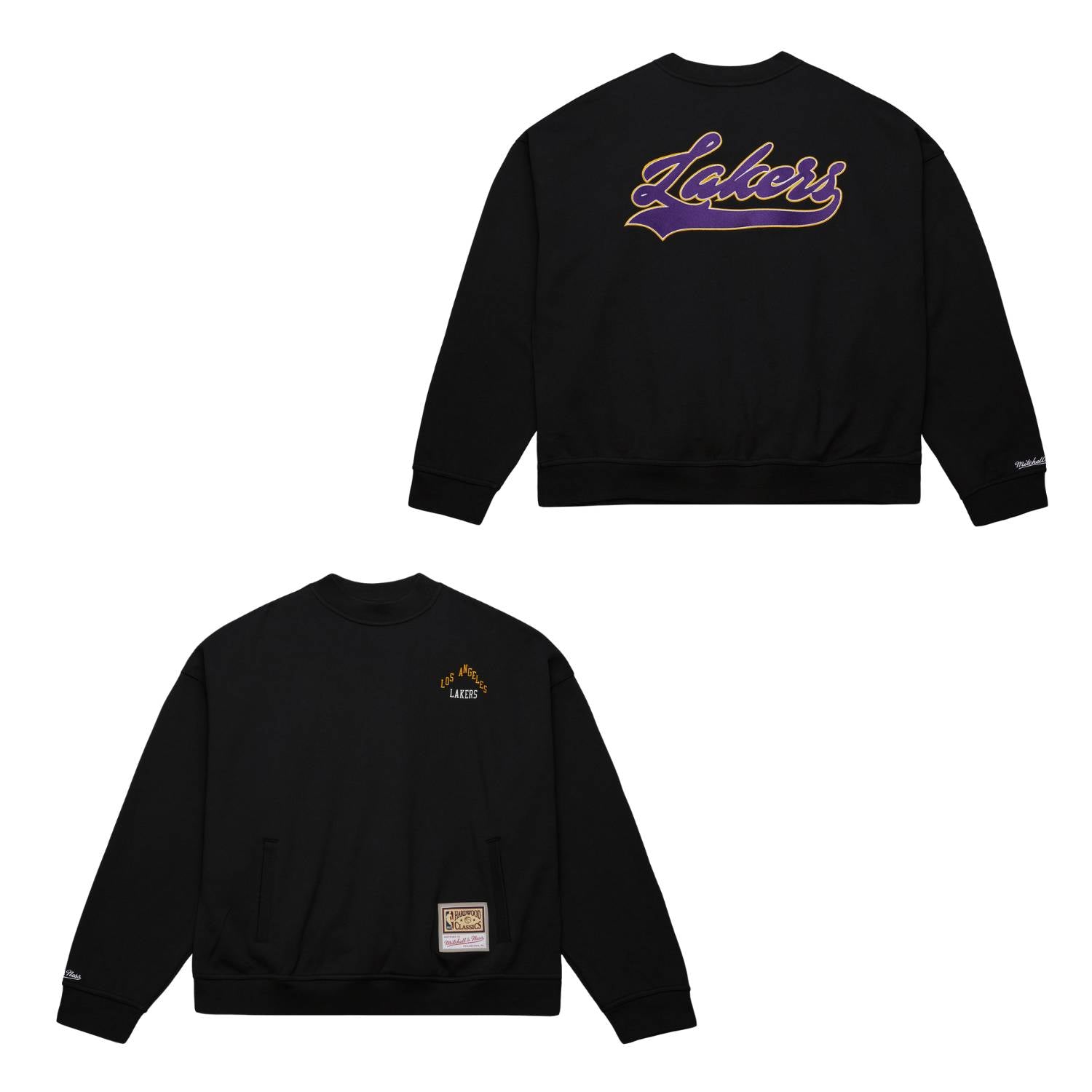 Los Angeles Lakers Mitchell & Ness Backprint Oversweep NBA Crewneck Pullover Schwarz - STADIUMDREAMS