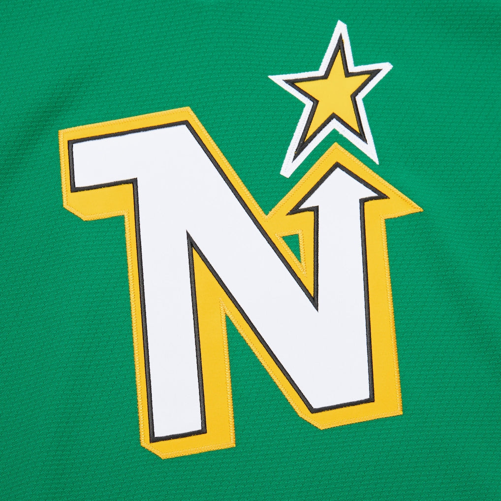 Minnesota North Stars Mike Modano NHL-Trikot von Mitchell & Ness, blau-grün, mit Team-Logo und Spielernamen, sportliche Fan-Bekleidung