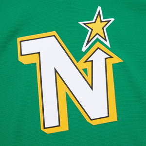 Minnesota North Stars Mike Modano NHL-Trikot von Mitchell & Ness, blau-grün, mit Team-Logo und Spielernamen, sportliche Fan-Bekleidung