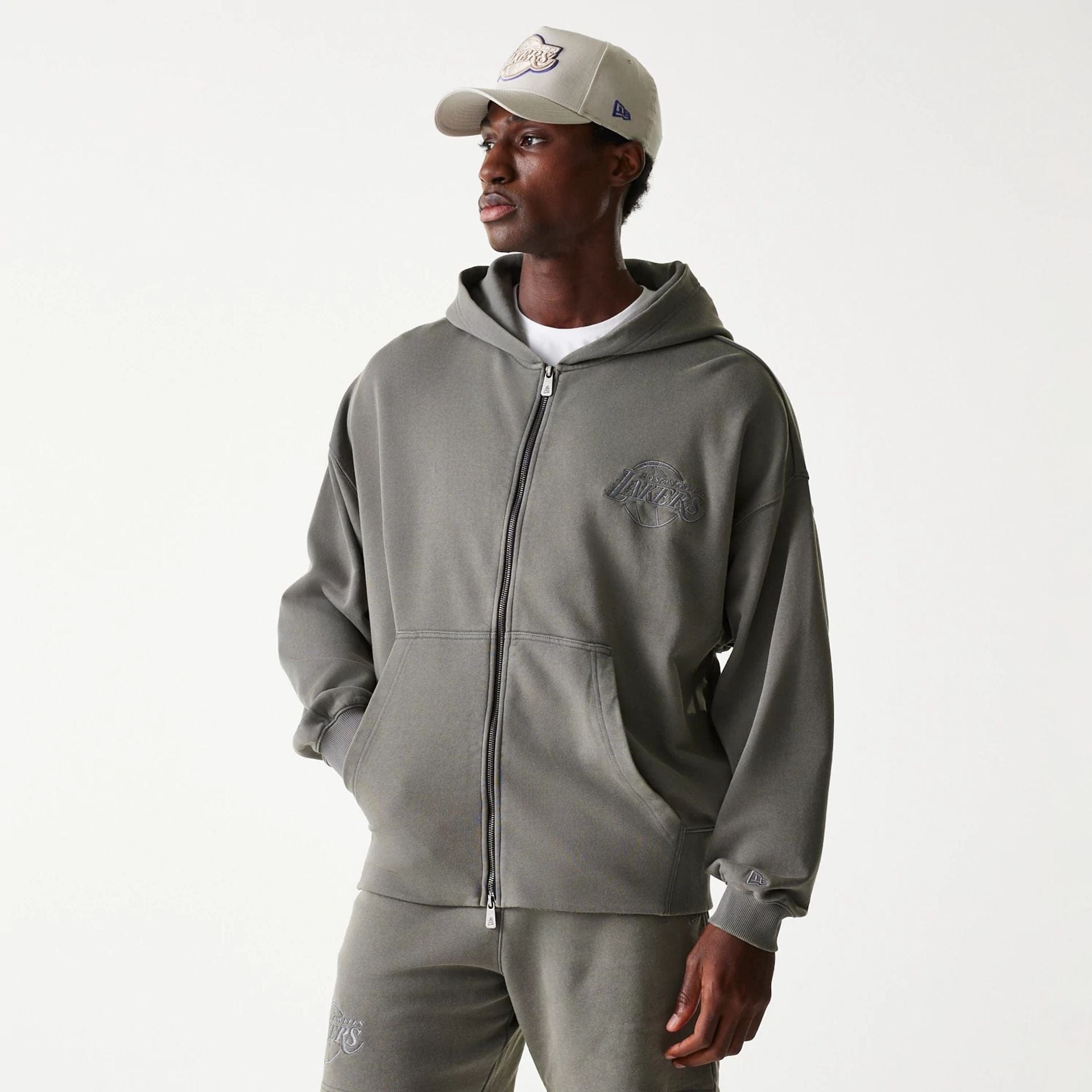 Los Angeles Lakers New Era Washed Style Full Zip NBA Hoodie Grau