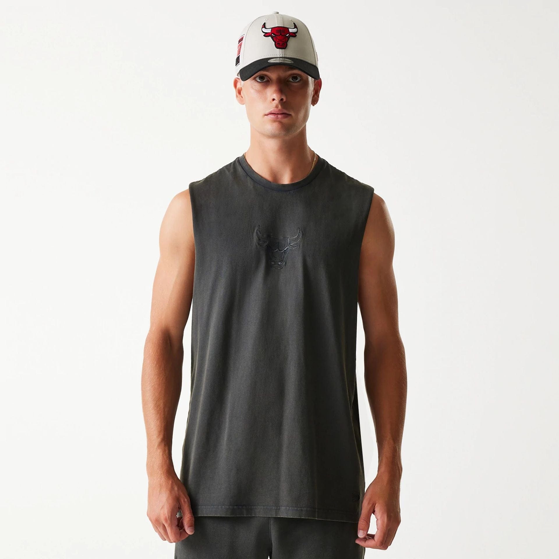 Chicago Bulls New Era Washed Style Oversized Tanktop Sleeveless T-Shirt Grau