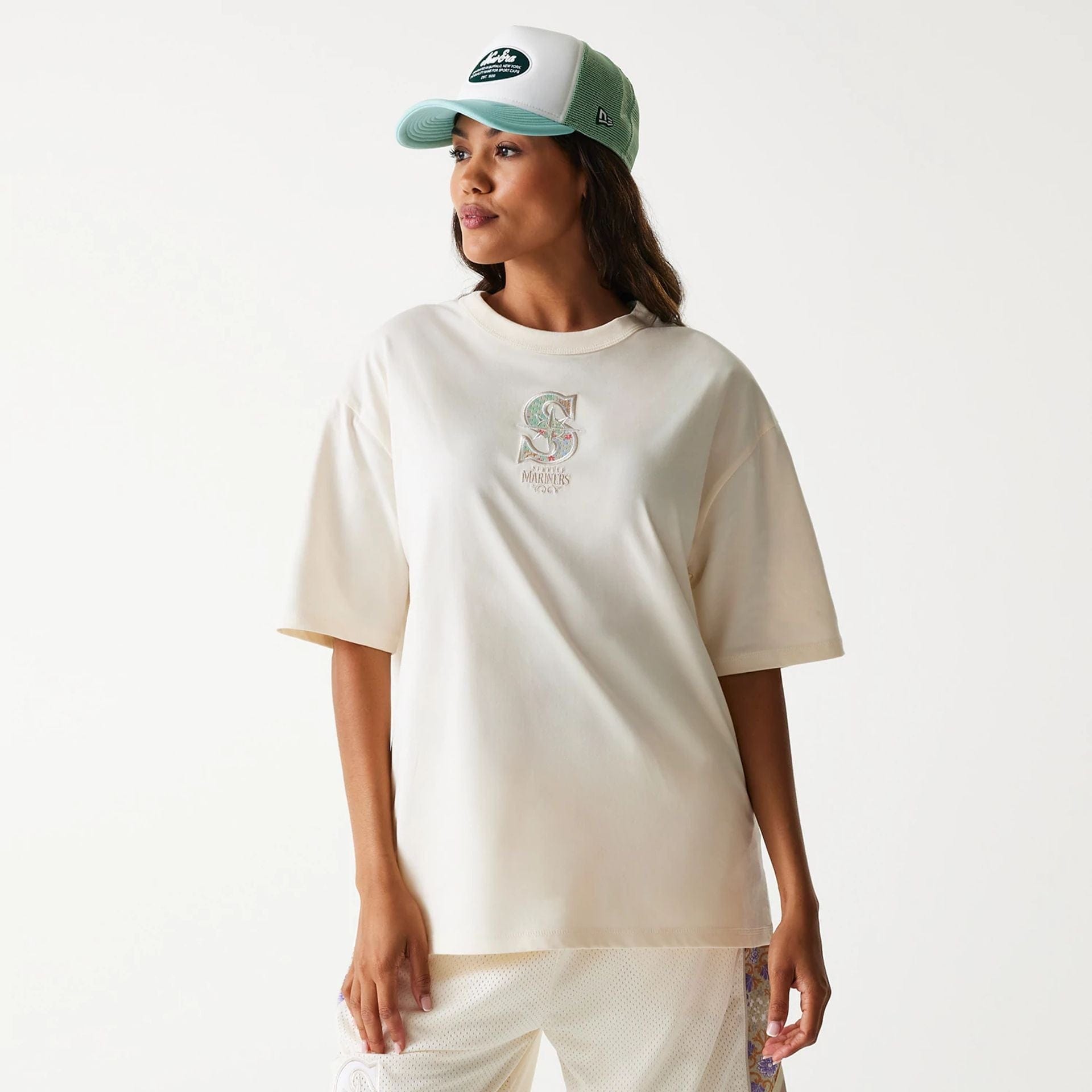 Seattle Mariners New Era Infill Oversized Backprint MLB T-Shirt Beige