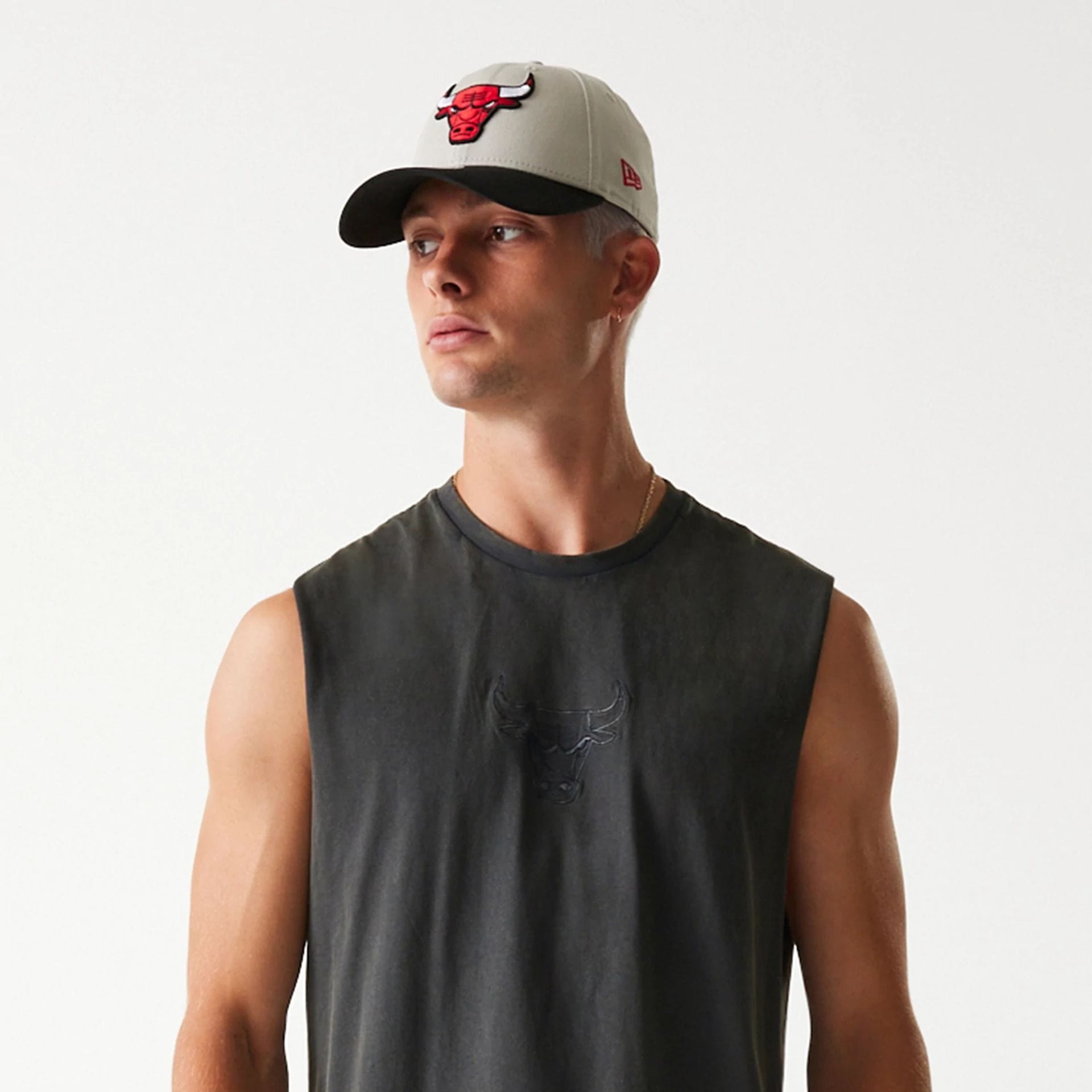 Chicago Bulls New Era Washed Style Oversized Tanktop Sleeveless T-Shirt Grau