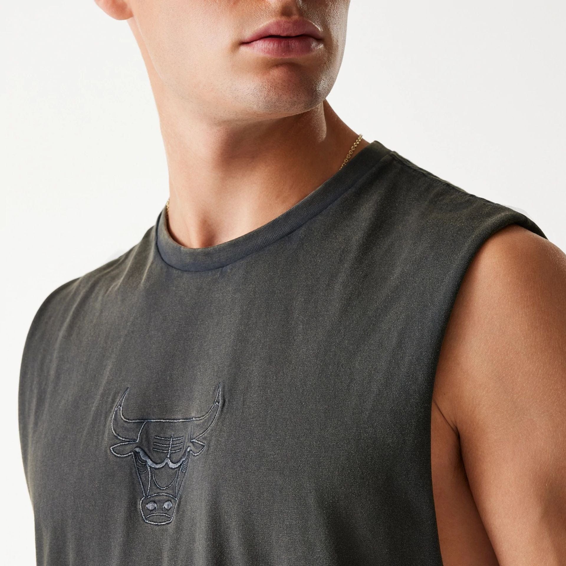 Chicago Bulls New Era Washed Style Oversized Tanktop Sleeveless T-Shirt Grau