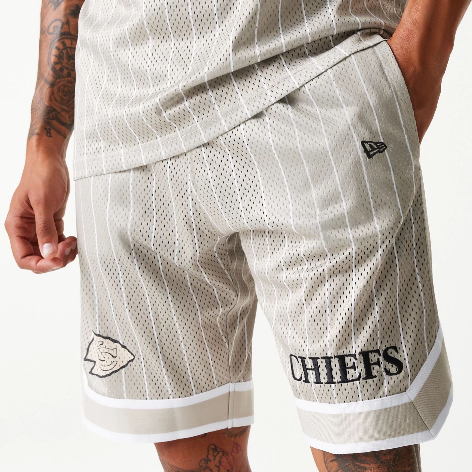 Kansas City Chiefs New Era Pinstripe NFL Shorts Beige