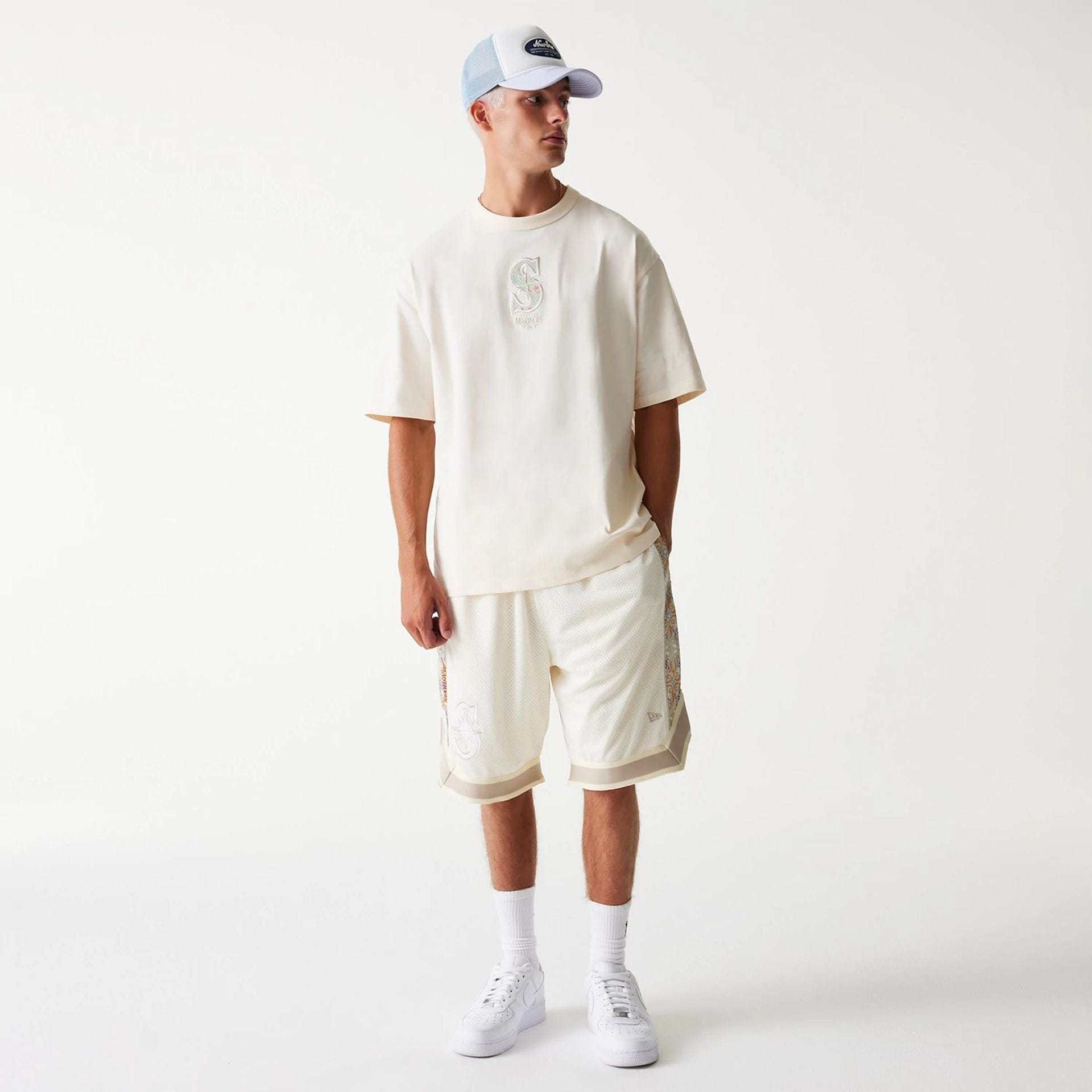 Seattle Mariners New Era Infill Oversized Backprint MLB T-Shirt Beige