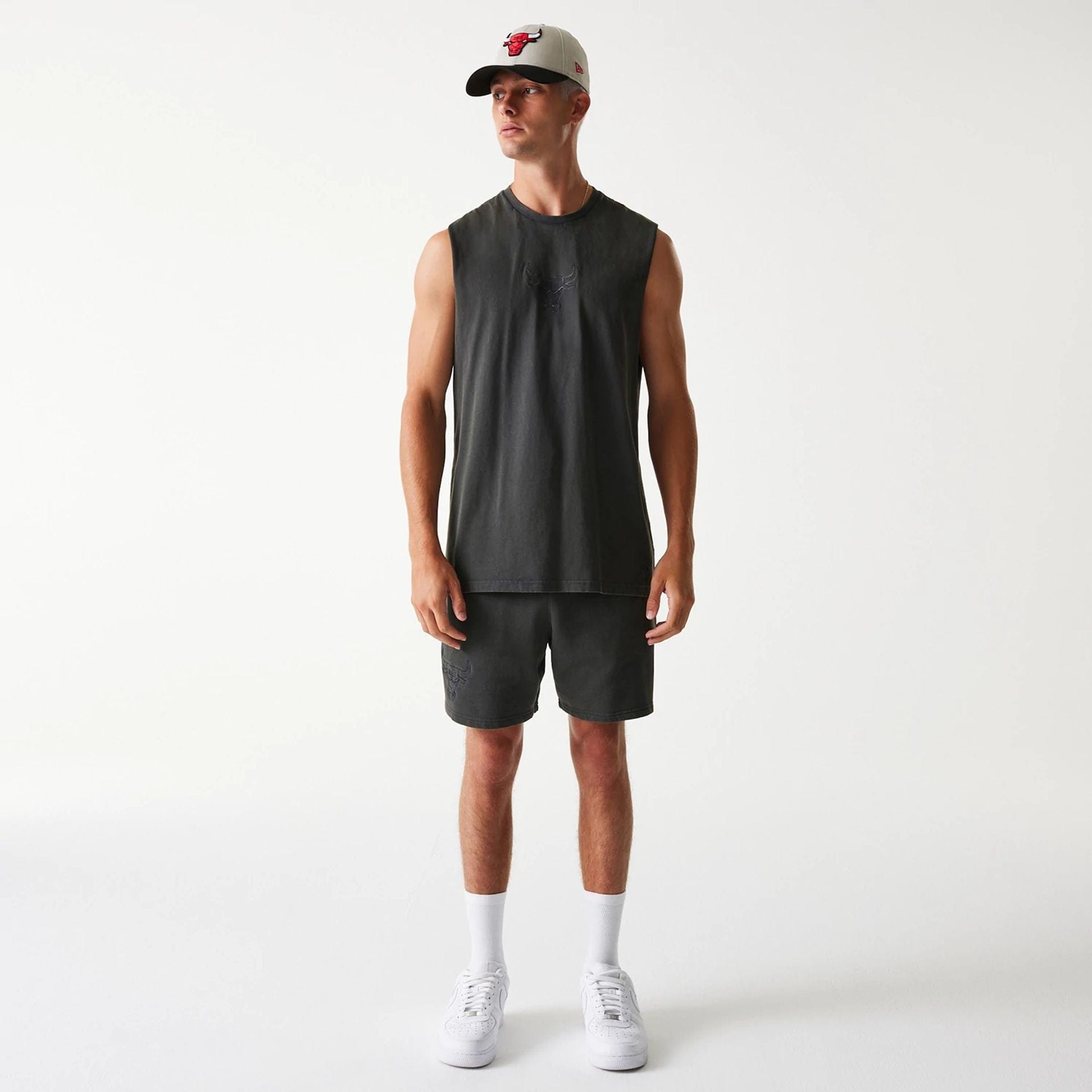 Chicago Bulls New Era Washed Style Oversized Tanktop Sleeveless T-Shirt Grau