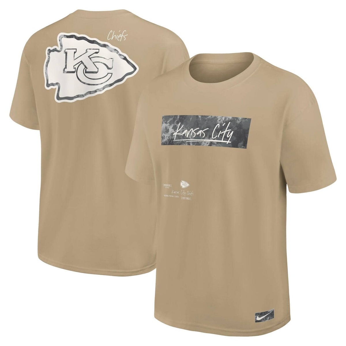 Kansas City Chiefs Besticktes Premium Oversized Nike NFL T-Shirt Yukon Beige - STADIUMDREAMS