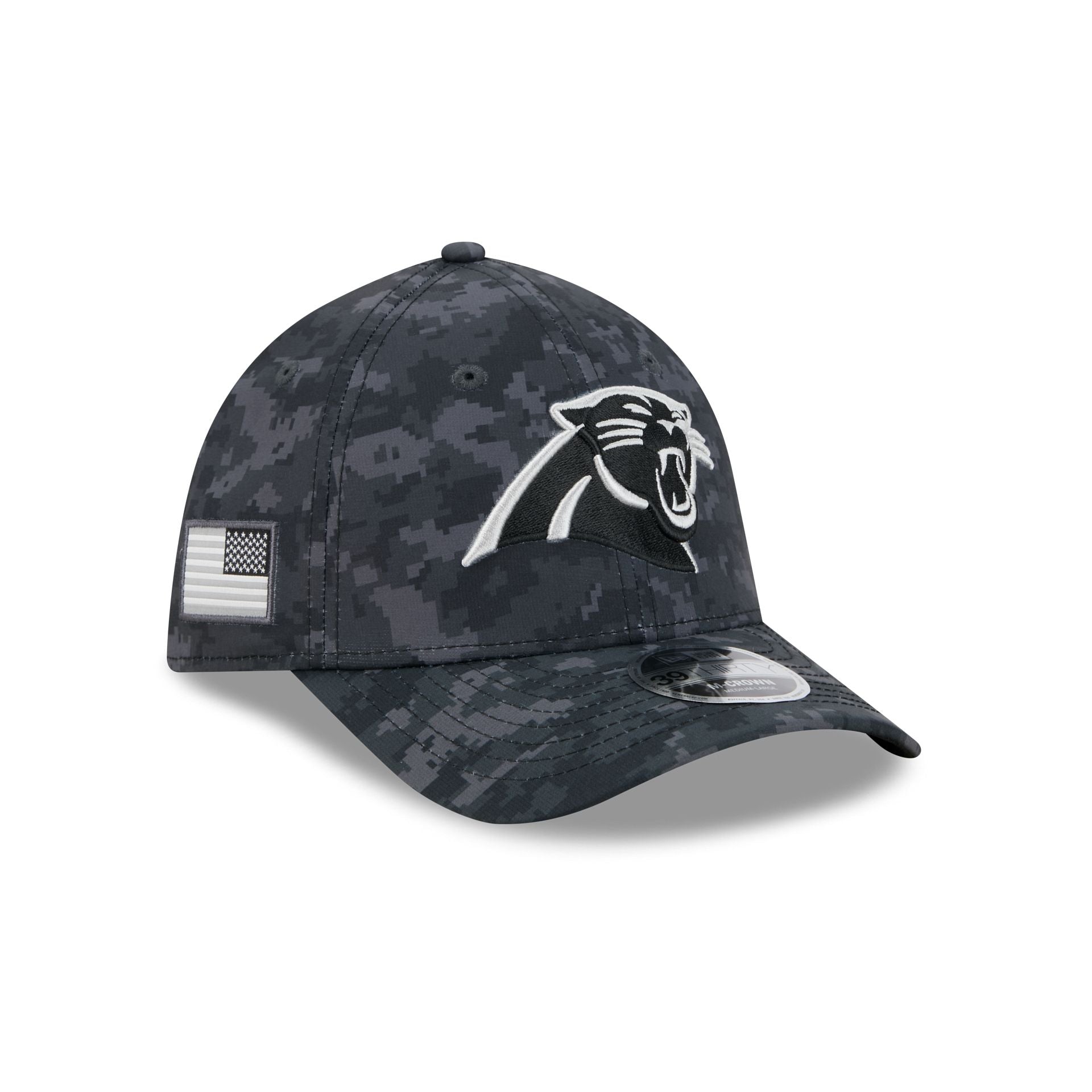 Carolina Panthers New Era 2026 NFL Salute to Service 39THIRTY Flex Fit Cap Camouflage Schwarz