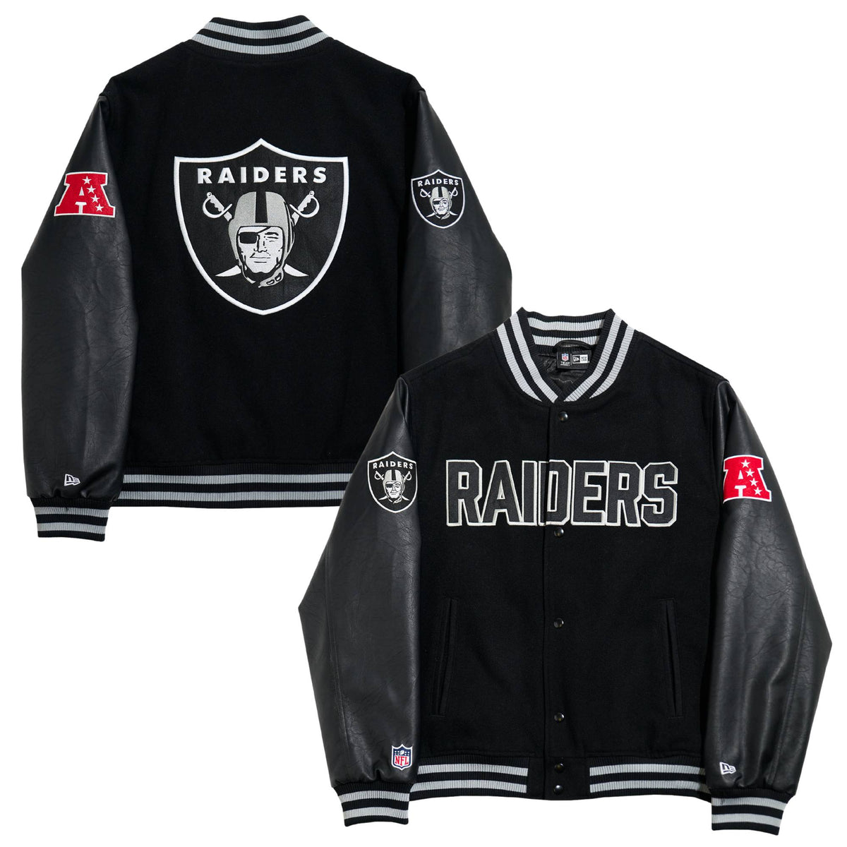 Las Vegas Raiders Premium New Era Varsity NFL College Jacke Schwarz - STADIUMDREAMS