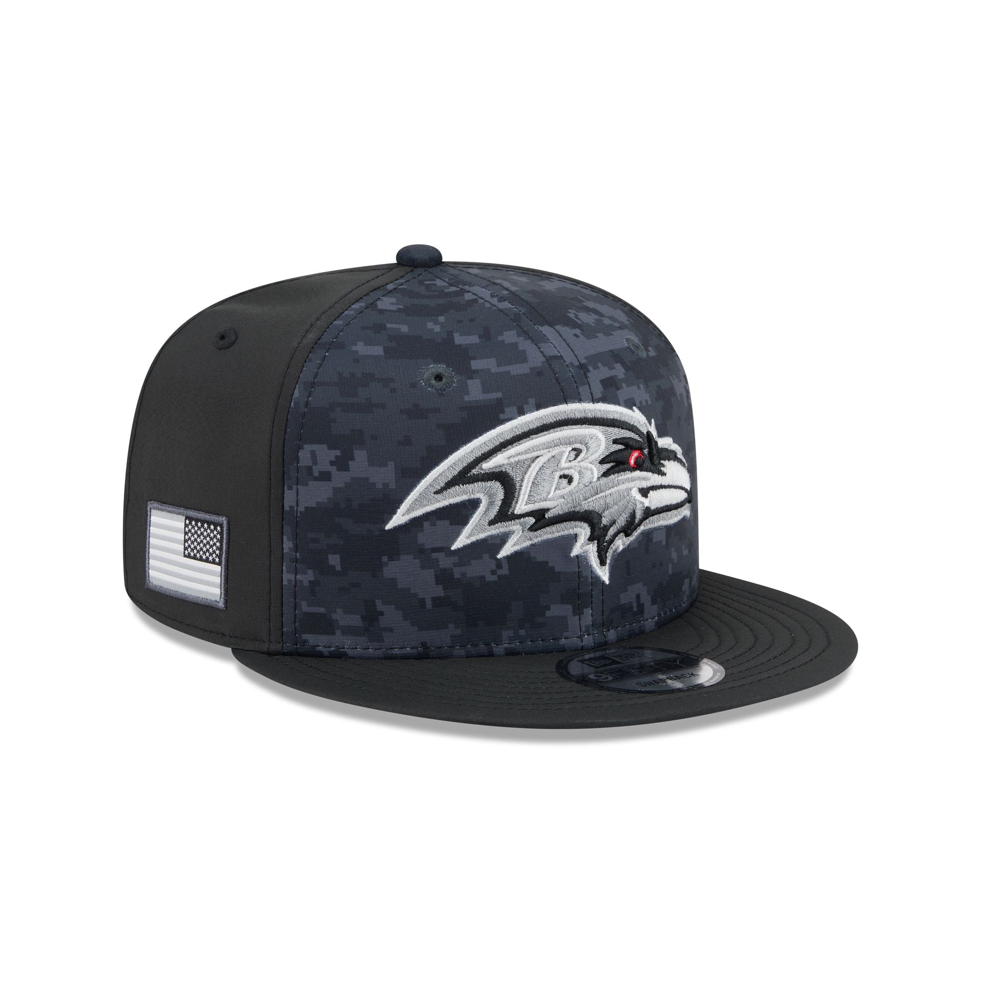 Baltimore Ravens New Era 2026 NFL Salute to Service 9FIFTY Snapback Cap Camouflage Schwarz