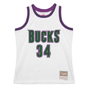 Milwaukee Bucks Ray Allen Mitchell & Ness NBA Swingman Trikot 1996 Weiss - STADIUMDREAMS