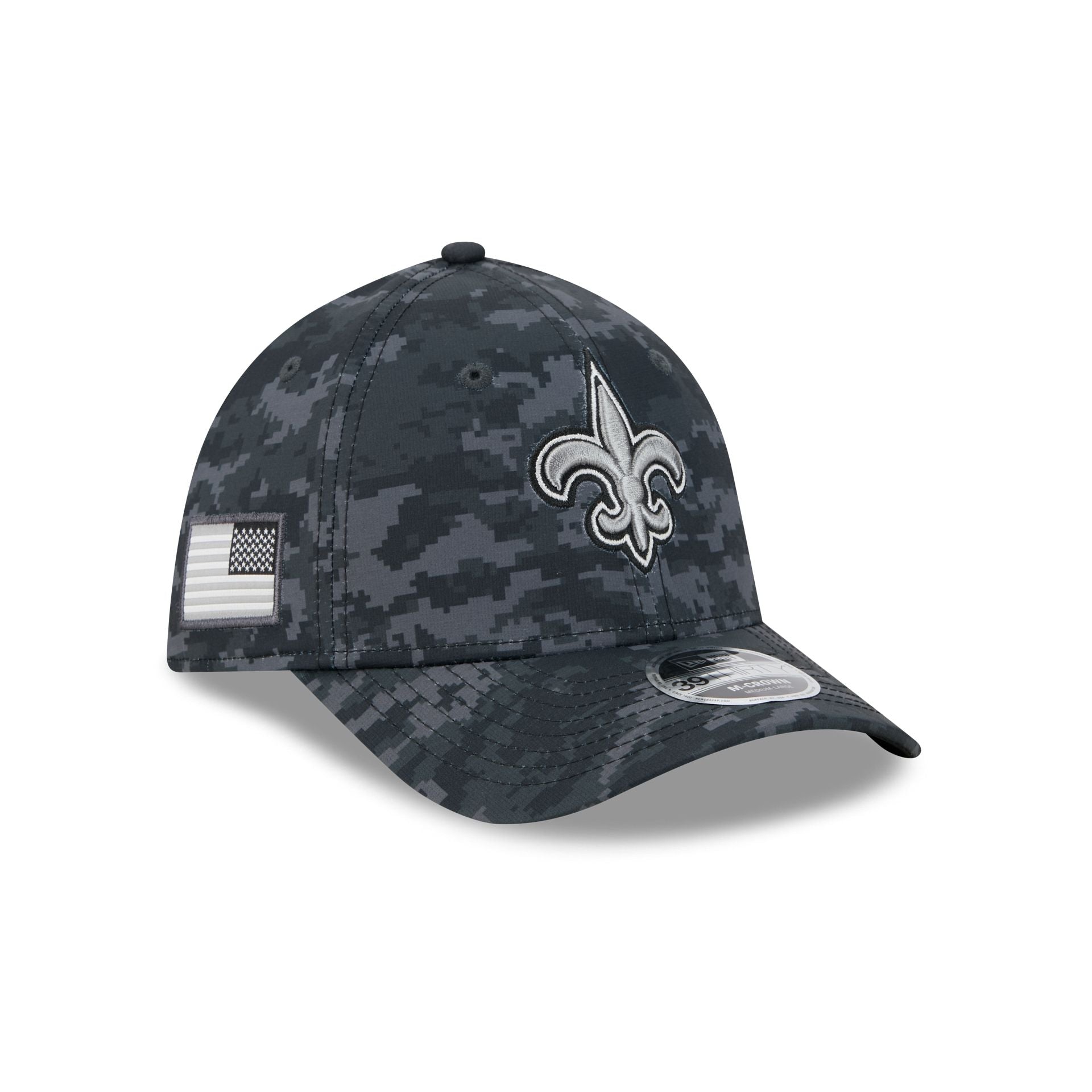 New Orleans Saints New Era 2026 NFL Salute to Service 39THIRTY Flex Fit Cap Camouflage Schwarz