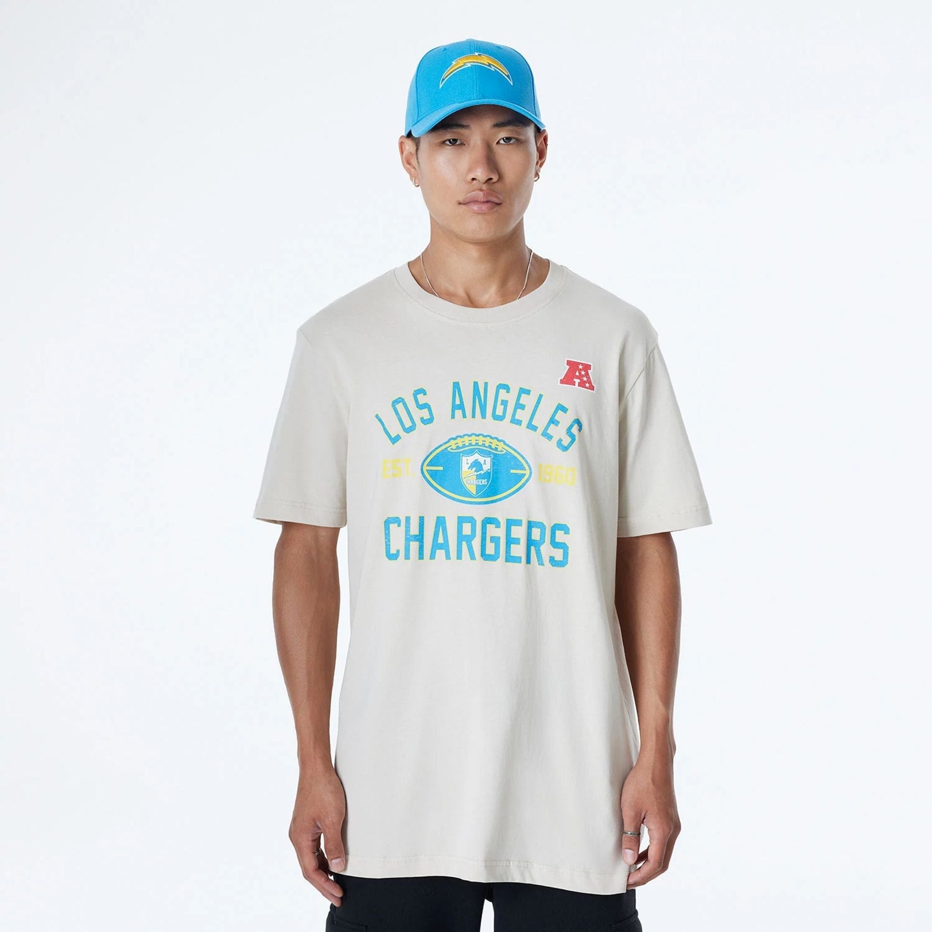 Los Angeles Chargers Historic 2024 New Era 3rd Down NFL T-Shirt Beige - STADIUMDREAMS