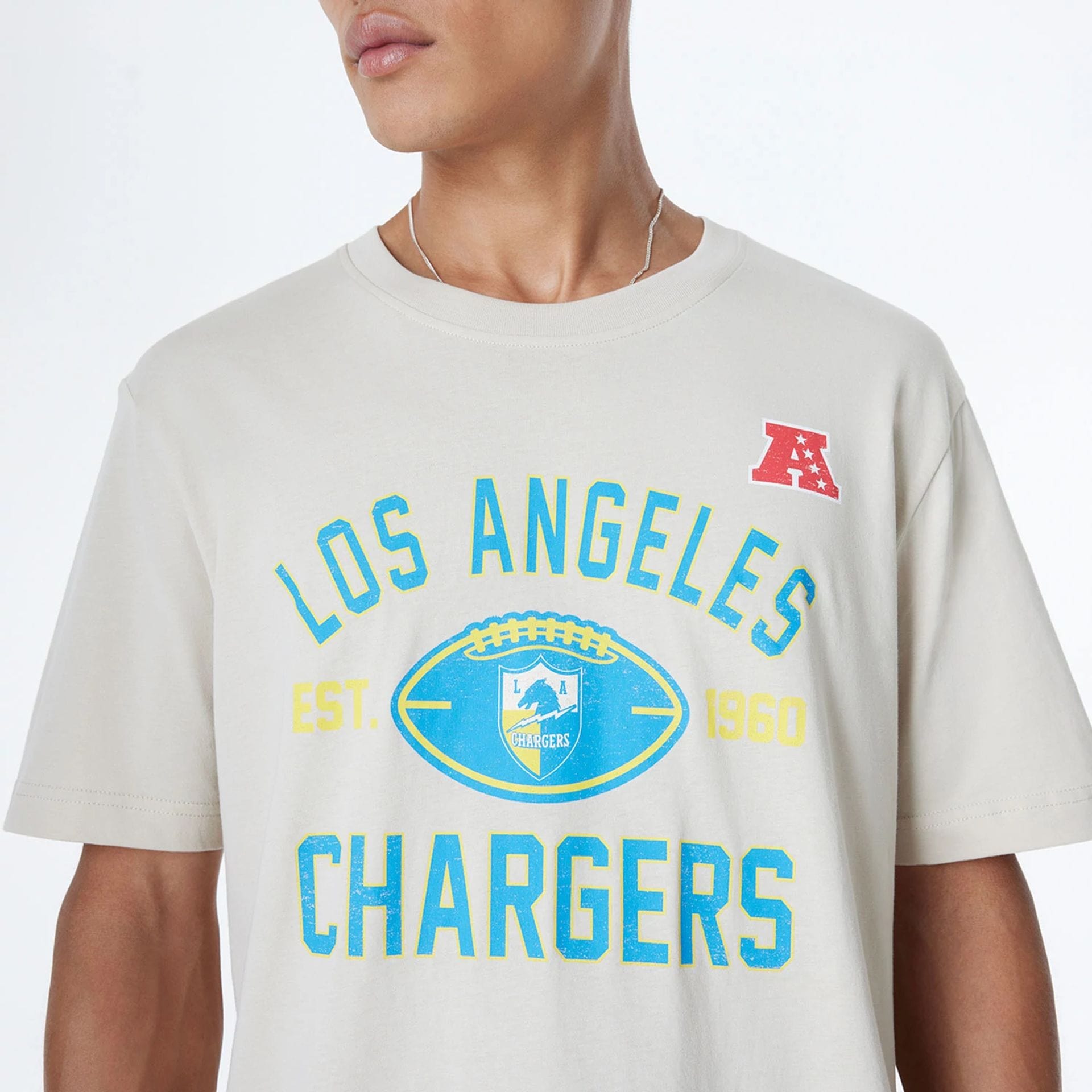 Los Angeles Chargers Historic 2024 New Era 3rd Down NFL T-Shirt Beige - STADIUMDREAMS