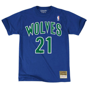 Kevin Garnett #21 Minnesota Timberwolves Mitchell & Ness NBA Name & Number T-Shirt Blau - STADIUMDREAMS