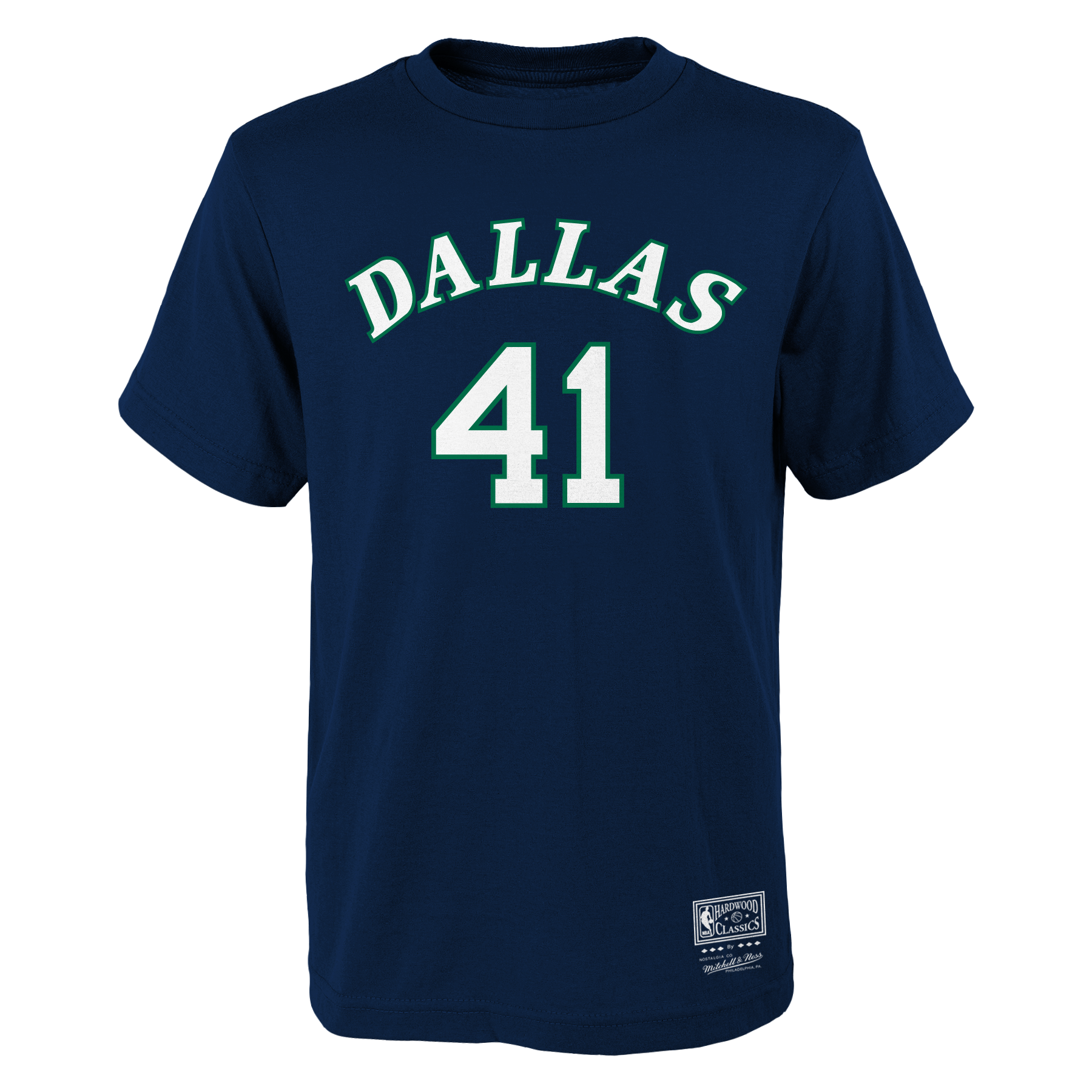 Dirk Nowitzki #41 Dallas Mavericks Mitchell & Ness NBA Name & Number T-Shirt Navy - STADIUMDREAMS