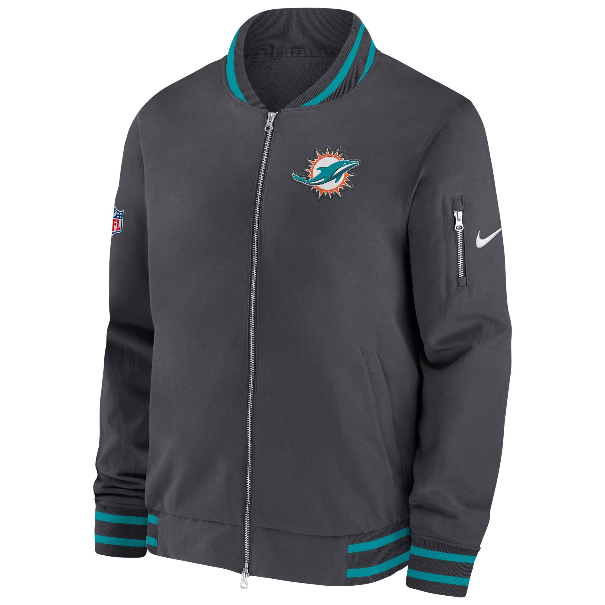 Miami Dolphins Nike Sideline Coach Bomber NFL Jacke Grau - STADIUMDREAMS