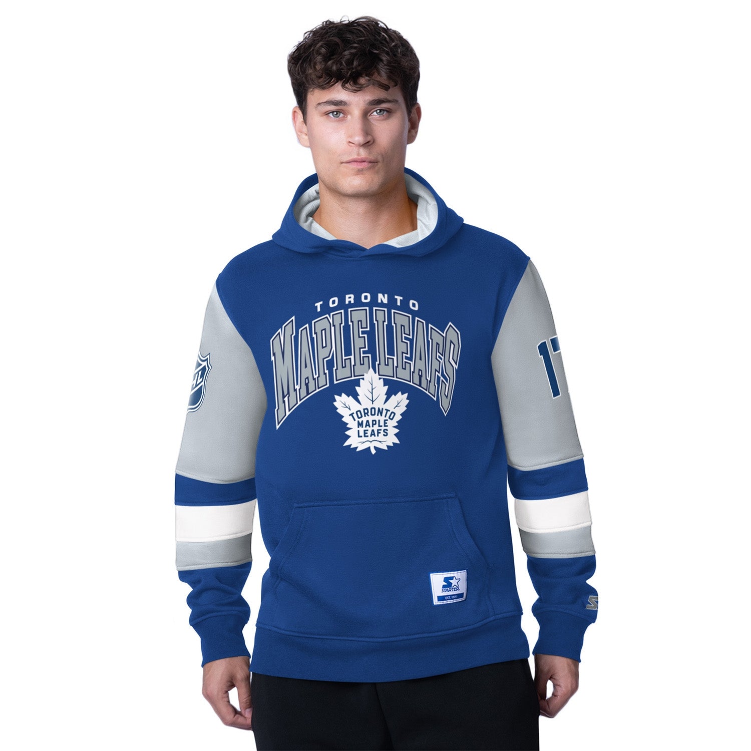 Toronto Maple Leafs Starter End Zone NHL Hoodie Premium Fleece Pullover Blau