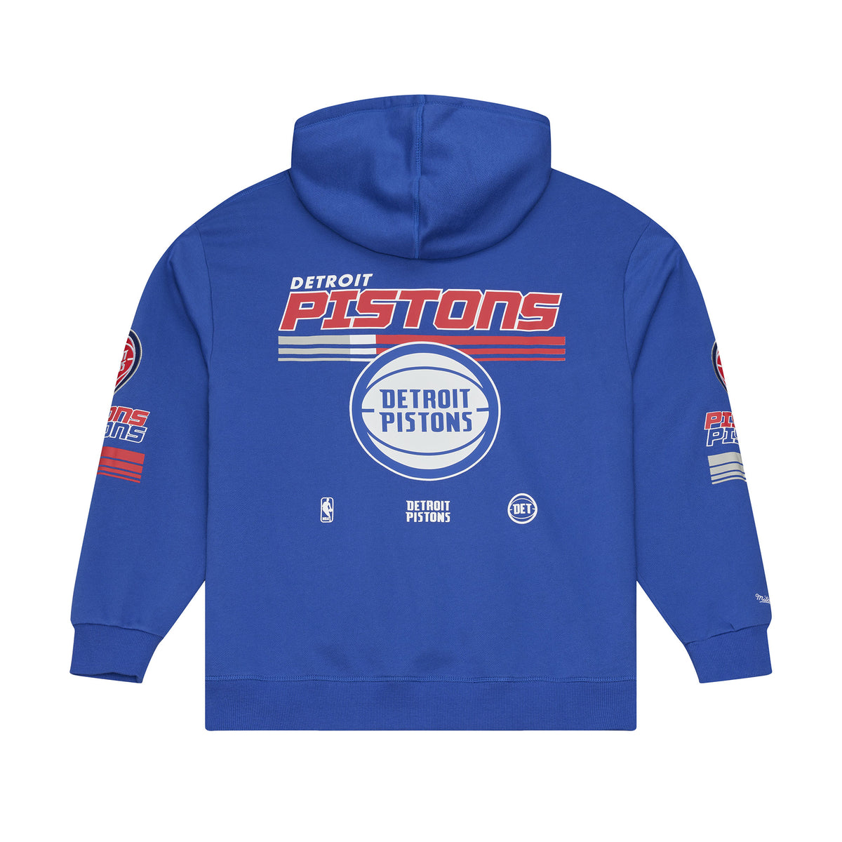 Blauer Mitchell & Ness Detroit Pistons NBA Fleece Hoodie mit Triple Check Muster, sportliche Kapuzenjacke.
