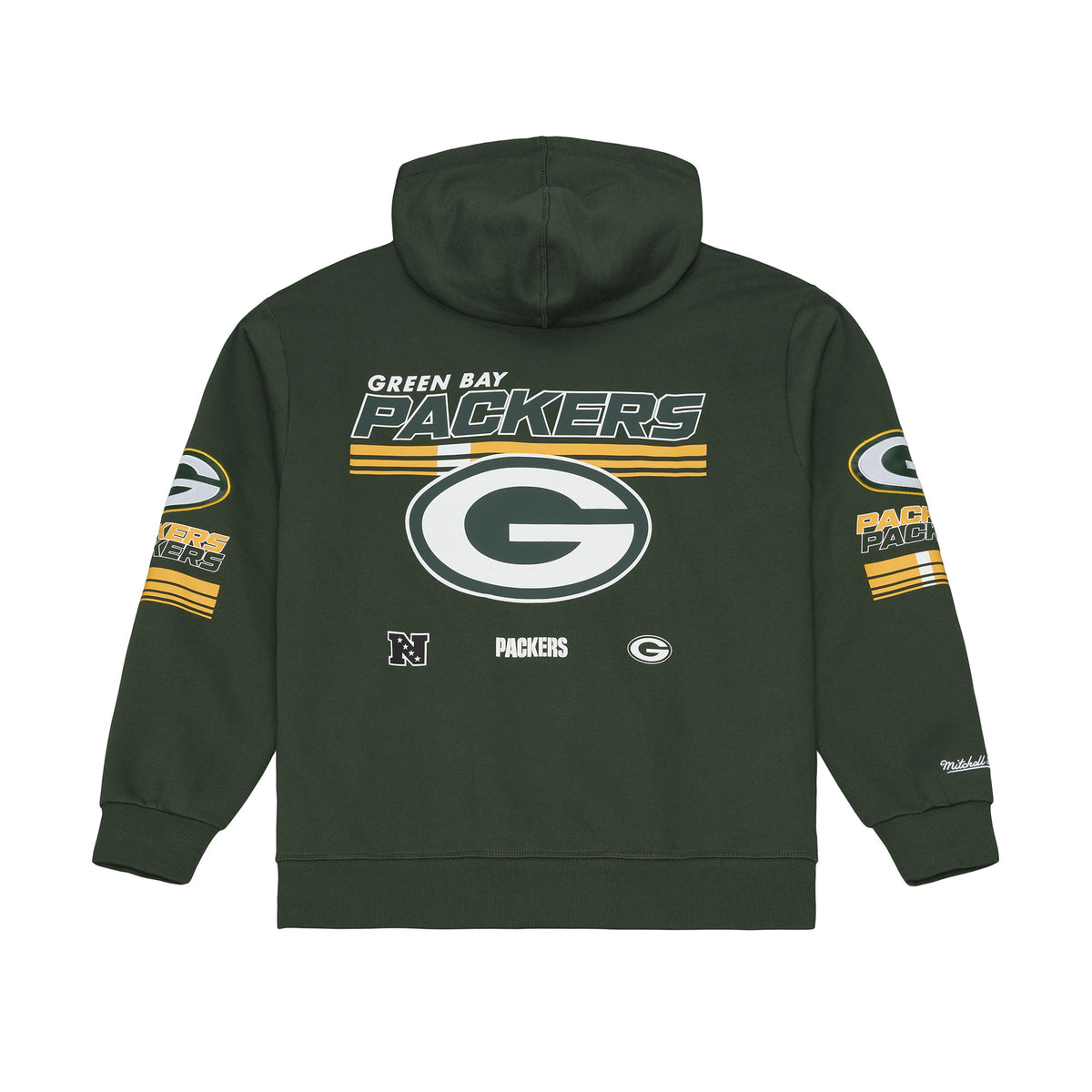 Grüner Mitchell & Ness Hoodie mit Triple Check Muster und NFL Green Bay Packers Logo, bequemer Fleece-Hoodie für Fans