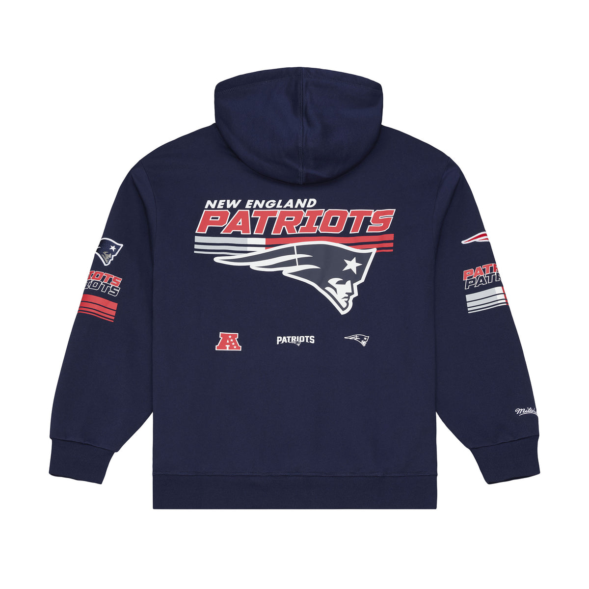 Navyblaue Mitchell & Ness NFL Fleece-Hoodie der New England Patriots mit Triple Check Muster, bequem und sportlich.
